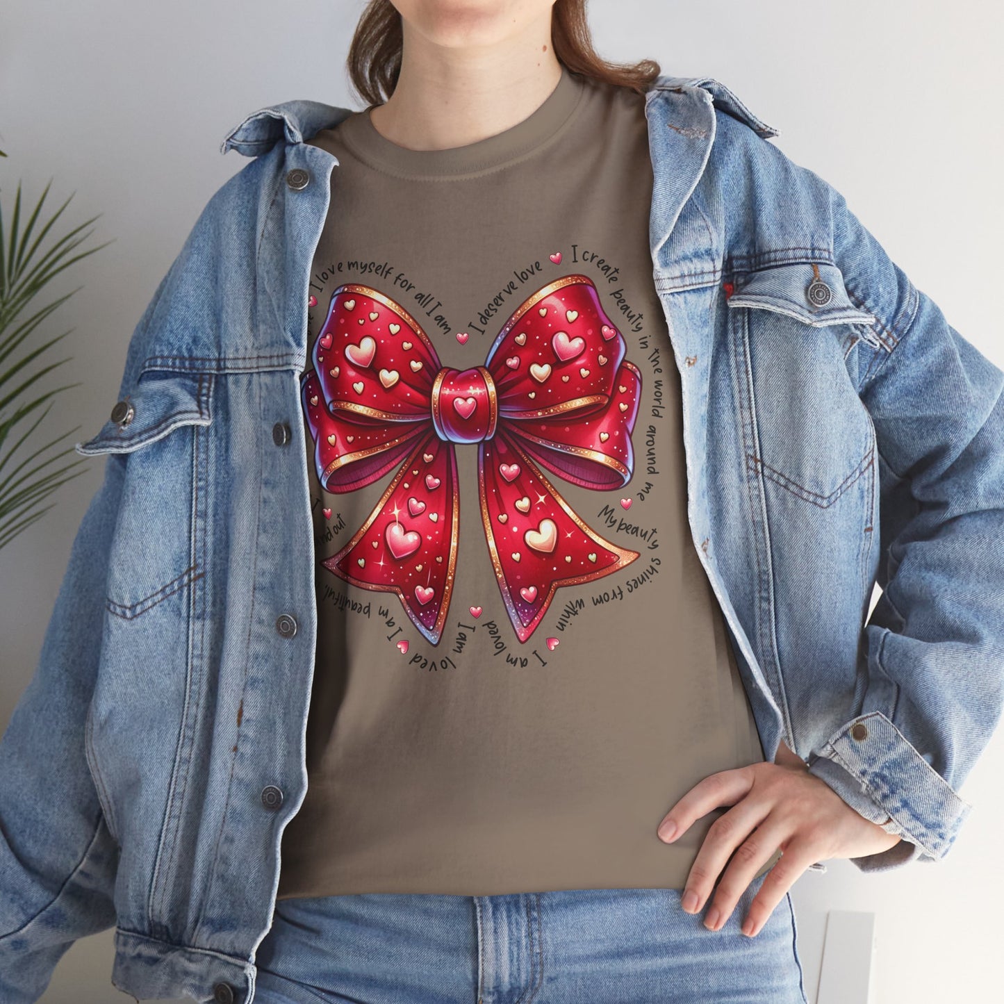 Bow Unisex Heavy Cotton Tee - Valentine's Day, Fun and Inspiring Girly Design