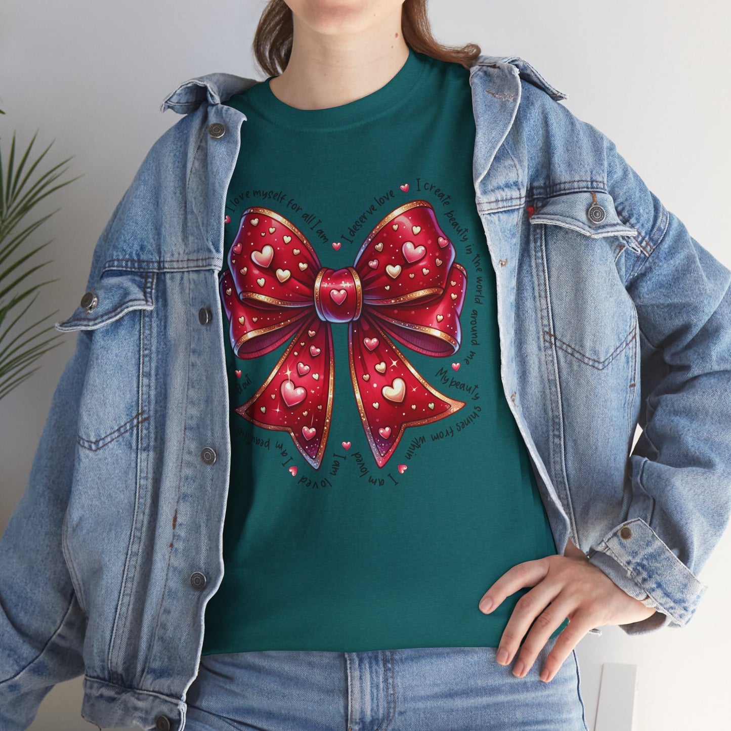 Bow Unisex Heavy Cotton Tee - Valentine's Day, Fun and Inspiring Girly Design