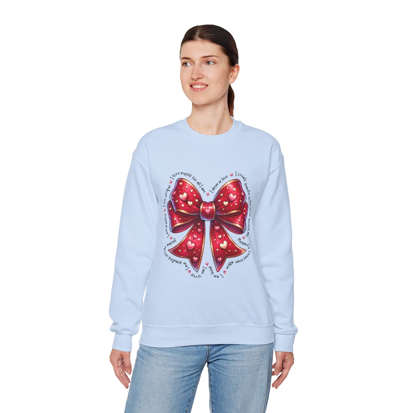 Bow Unisex Heavy Blend Crewneck Sweatshirt - Valentine's Day Warm & Cozy Girly Design