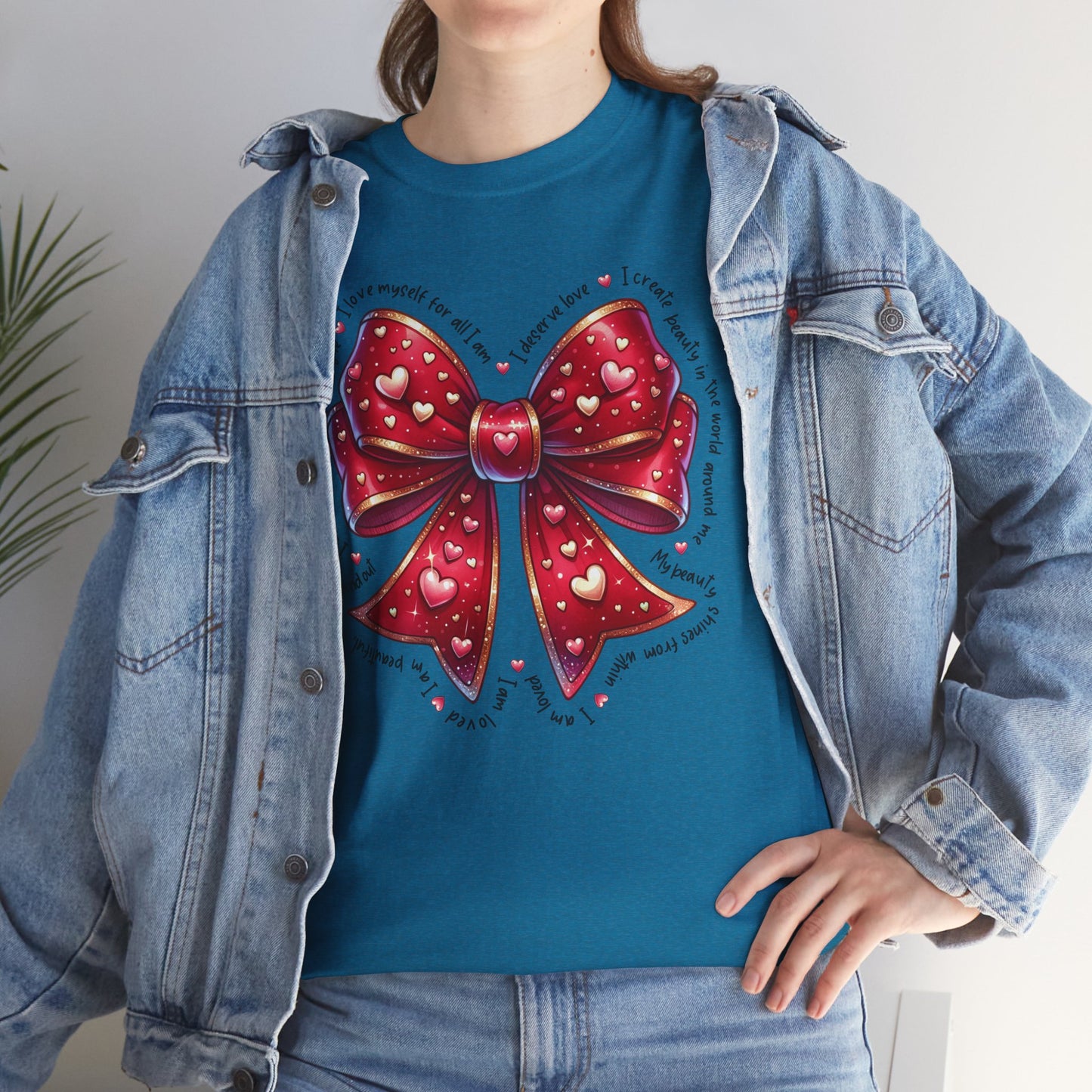 Bow Unisex Heavy Cotton Tee - Valentine's Day, Fun and Inspiring Girly Design