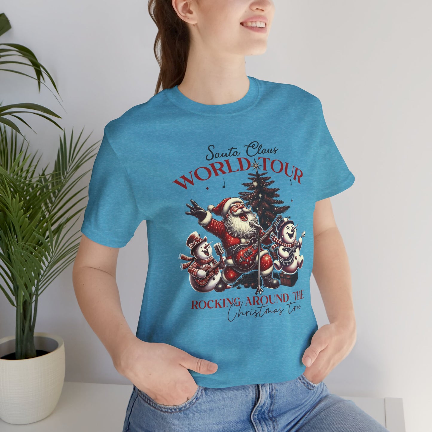 Santa Rocking Around the Christmas Tree Unisex Jersey Short Sleeve T-shirt - sizes S - 3X