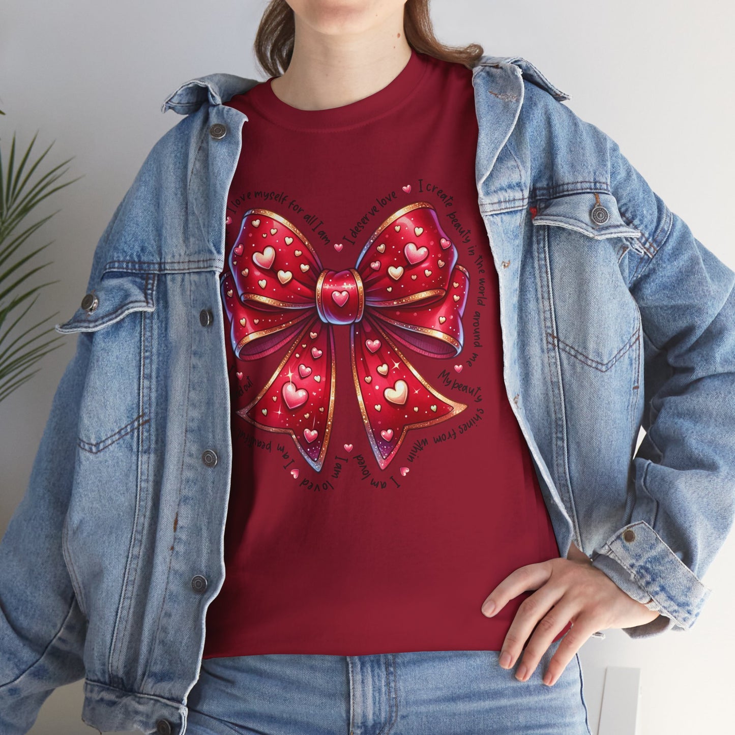Bow Unisex Heavy Cotton Tee - Valentine's Day, Fun and Inspiring Girly Design
