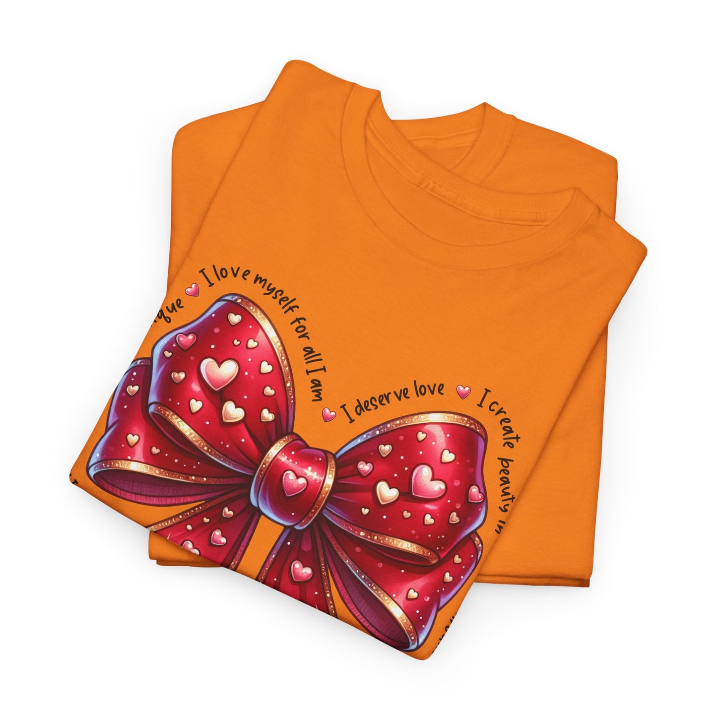 Bow Unisex Heavy Cotton Tee - Valentine's Day, Fun and Inspiring Girly Design