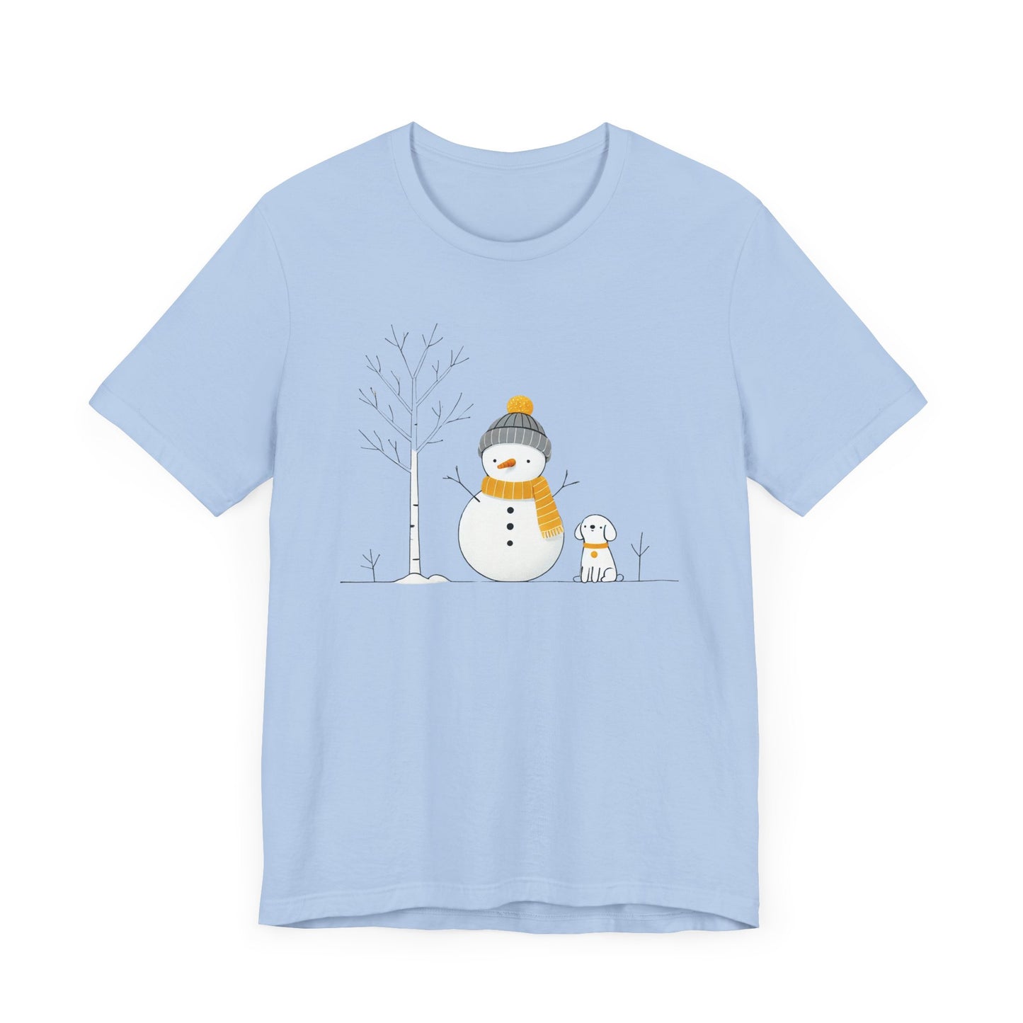 Snowman and dog winter scene Unisex Jersey Short Sleeve Tee - sizes S - 3X