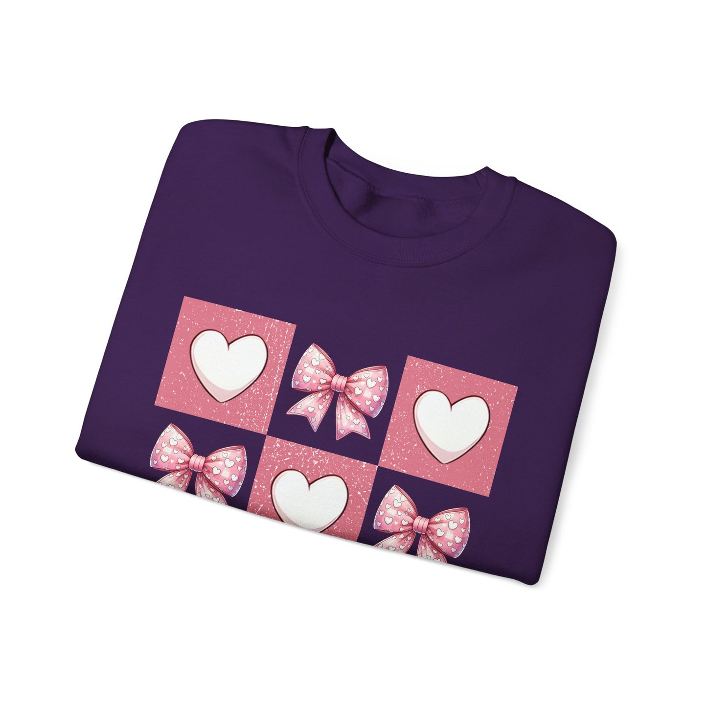 Hearts and Bows Unisex Heavy Blend Crewneck Sweatshirt - Valentine's Day Pattern