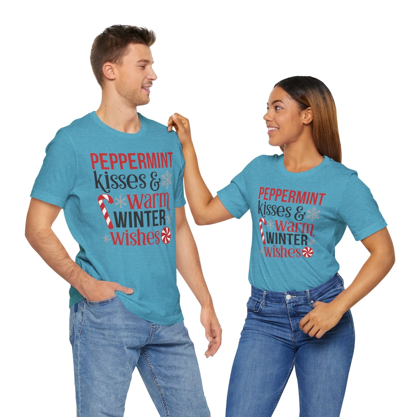 Peppermint Kisses and Warm Winter wishes Unisex Jersey Short Sleeve T-shirt - sizes S - 3X