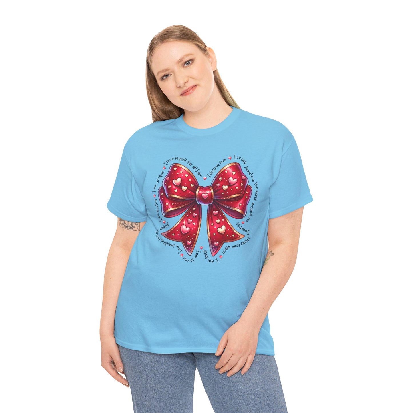 Bow Unisex Heavy Cotton Tee - Valentine's Day, Fun and Inspiring Girly Design