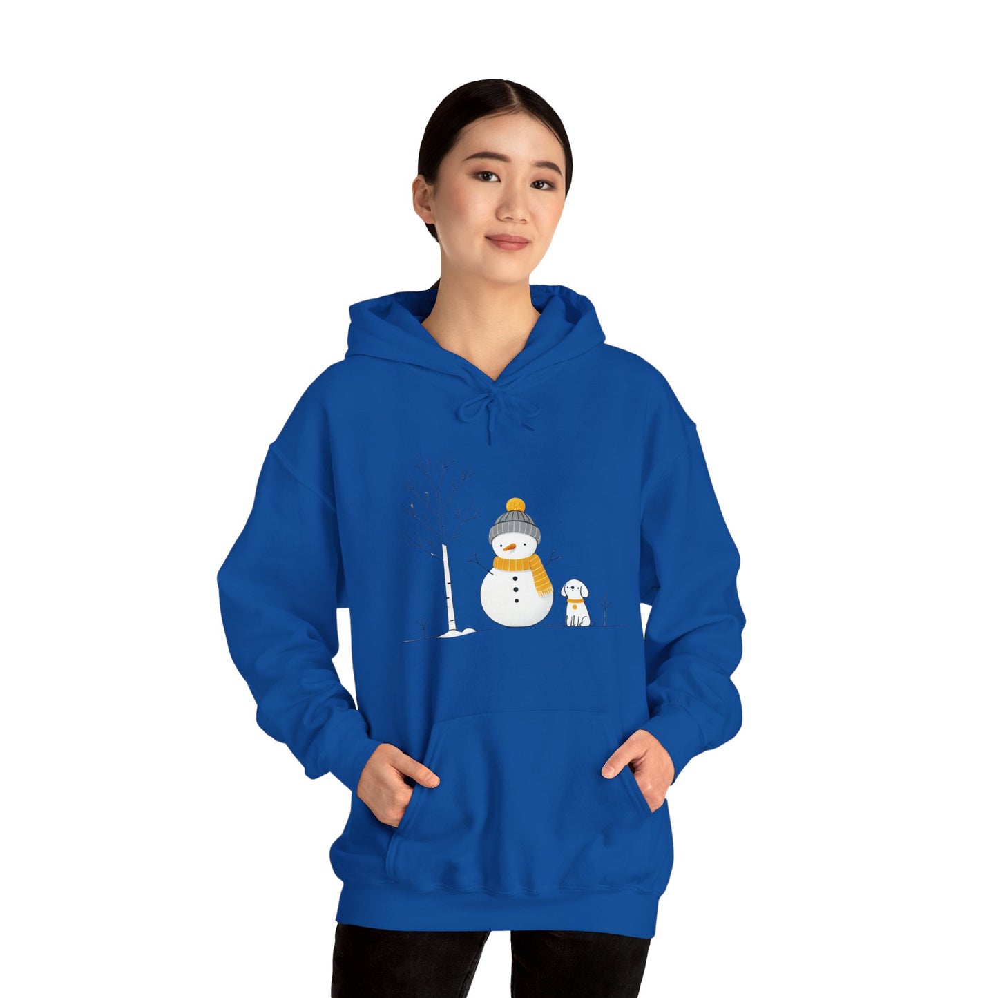 Snowman and Dog Winter Scene Heavy Blend Hooded Sweatshirt - sizes S - 5X