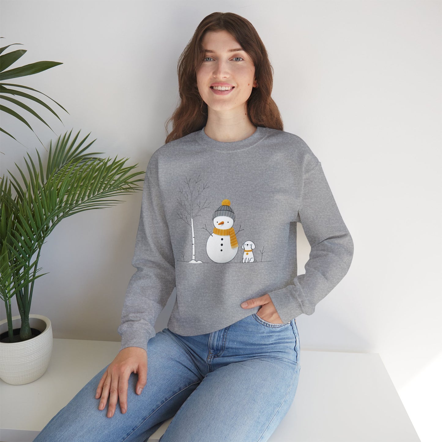 Snowman and Dog Winter Scene Unisex Heavy Blend™ Crewneck Sweatshirt - size S - 3X