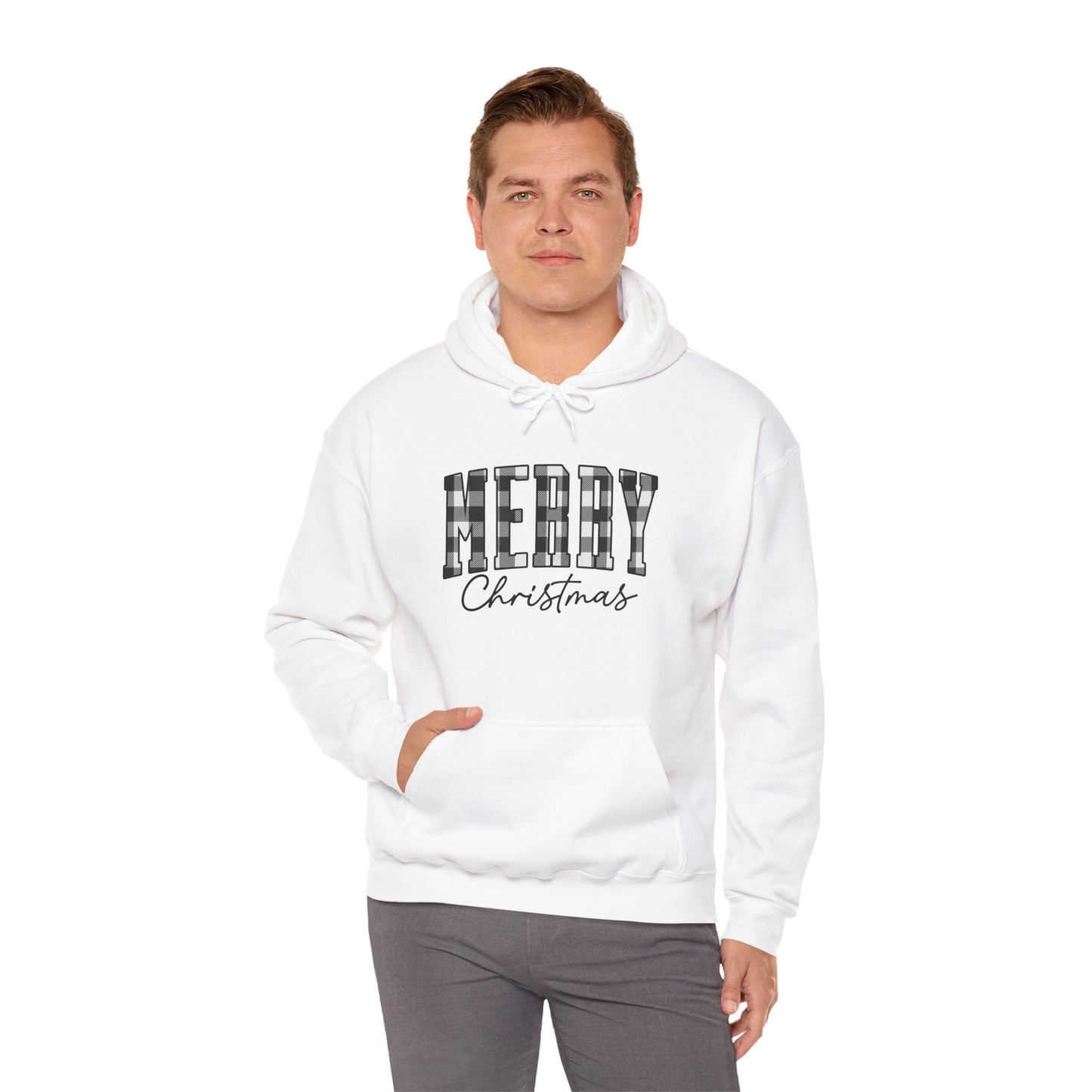 Buffalo Plaid Merry Christmas Unisex Heavy Blend™ Hooded Sweatshirt - size S - 3X