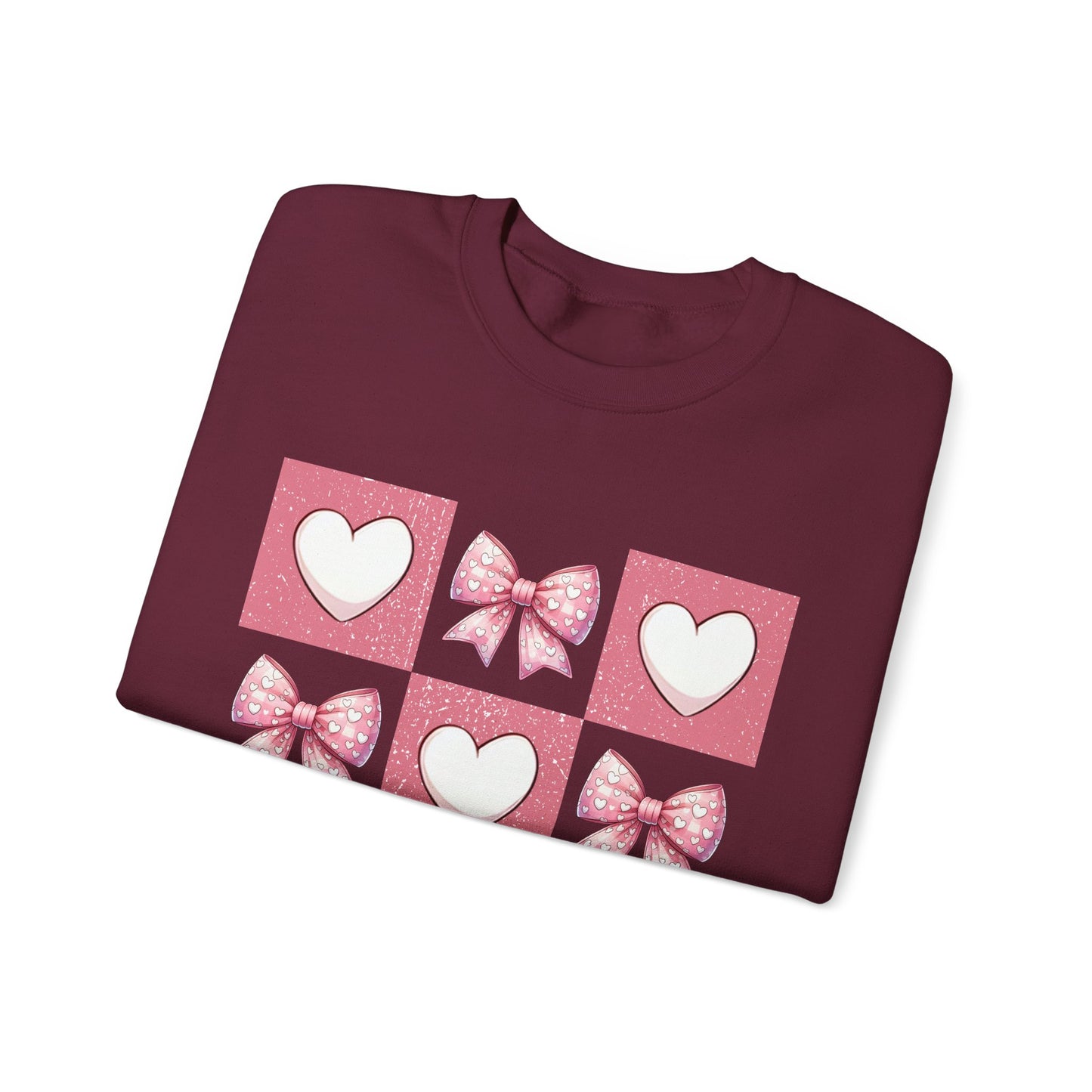 Hearts and Bows Unisex Heavy Blend Crewneck Sweatshirt - Valentine's Day Pattern