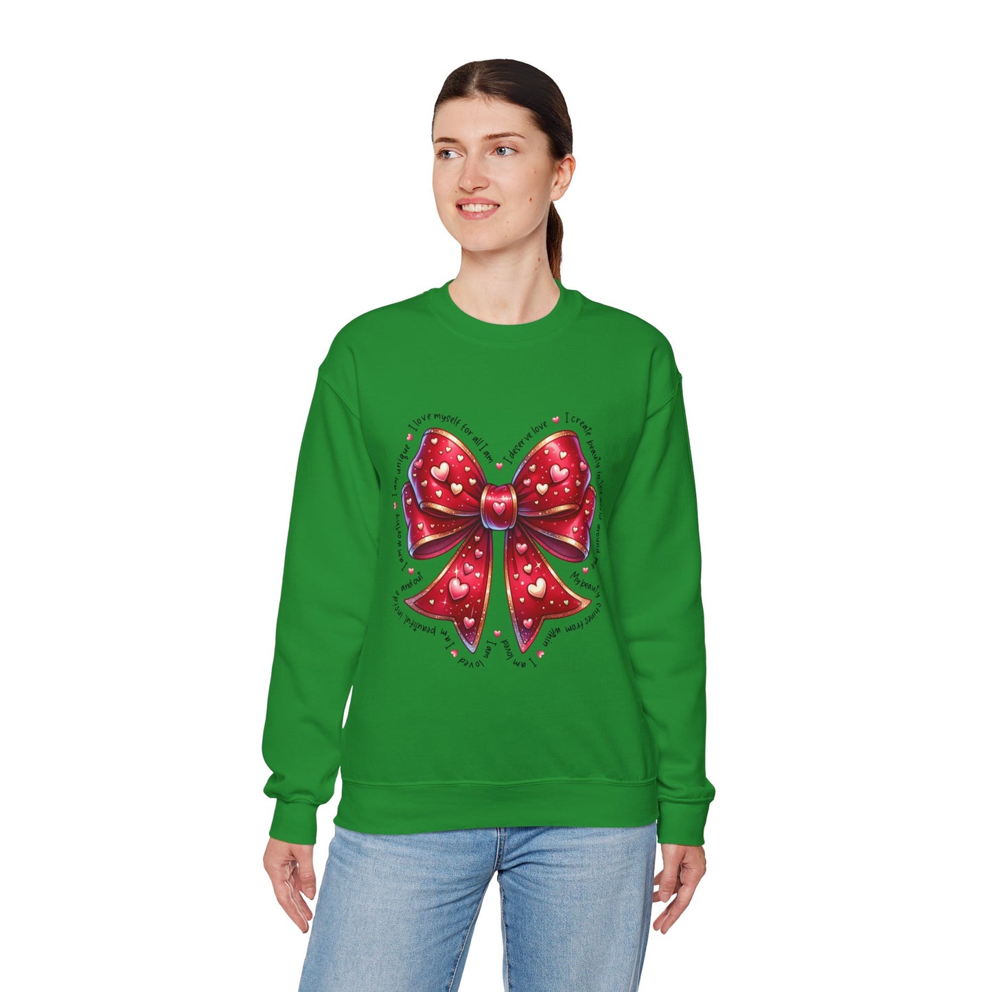 Bow Unisex Heavy Blend Crewneck Sweatshirt - Valentine's Day Warm & Cozy Girly Design