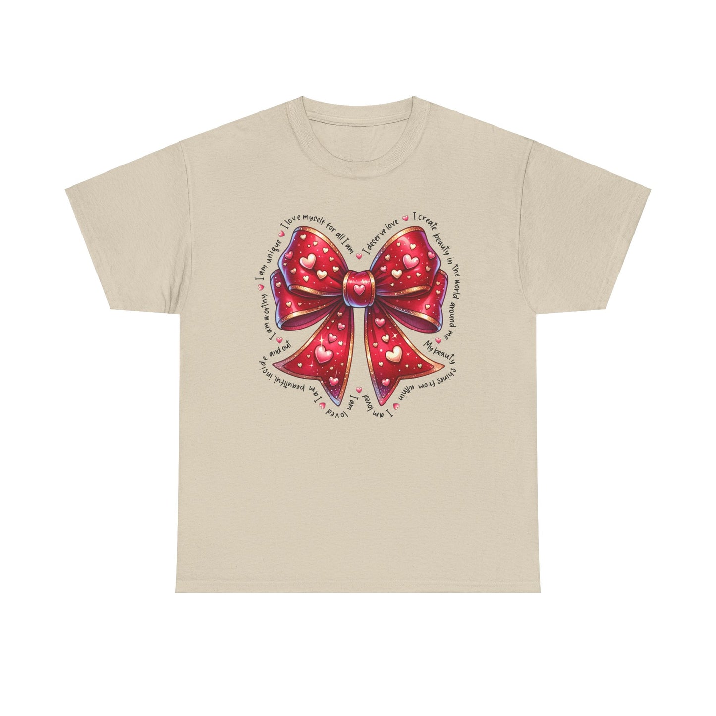 Bow Unisex Heavy Cotton Tee - Valentine's Day, Fun and Inspiring Girly Design