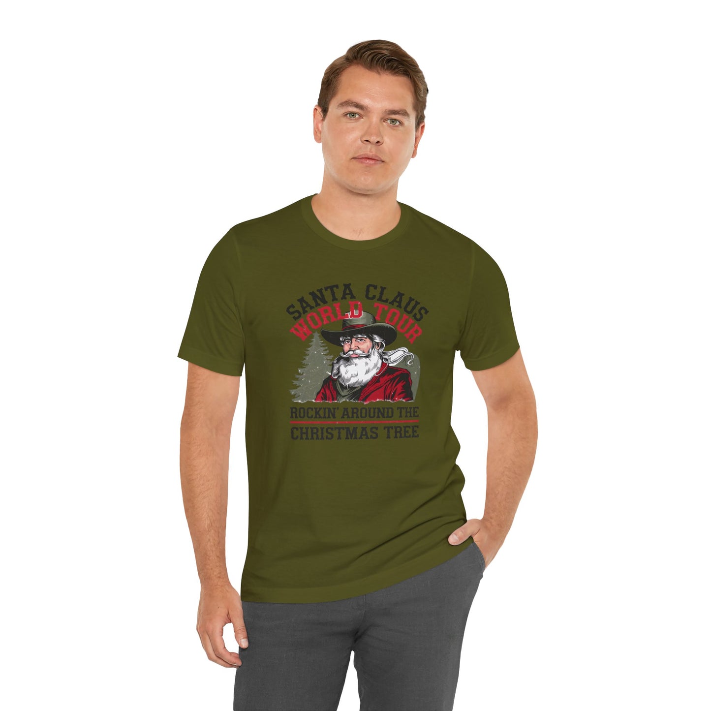 Santa Claus World tour Unisex Jersey Short Sleeve Tee - sizes S - 3X - Rocking around the Christmas Tree