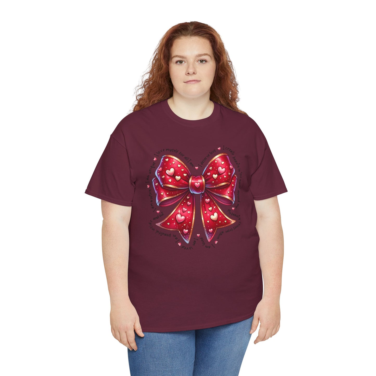 Bow Unisex Heavy Cotton Tee - Valentine's Day, Fun and Inspiring Girly Design
