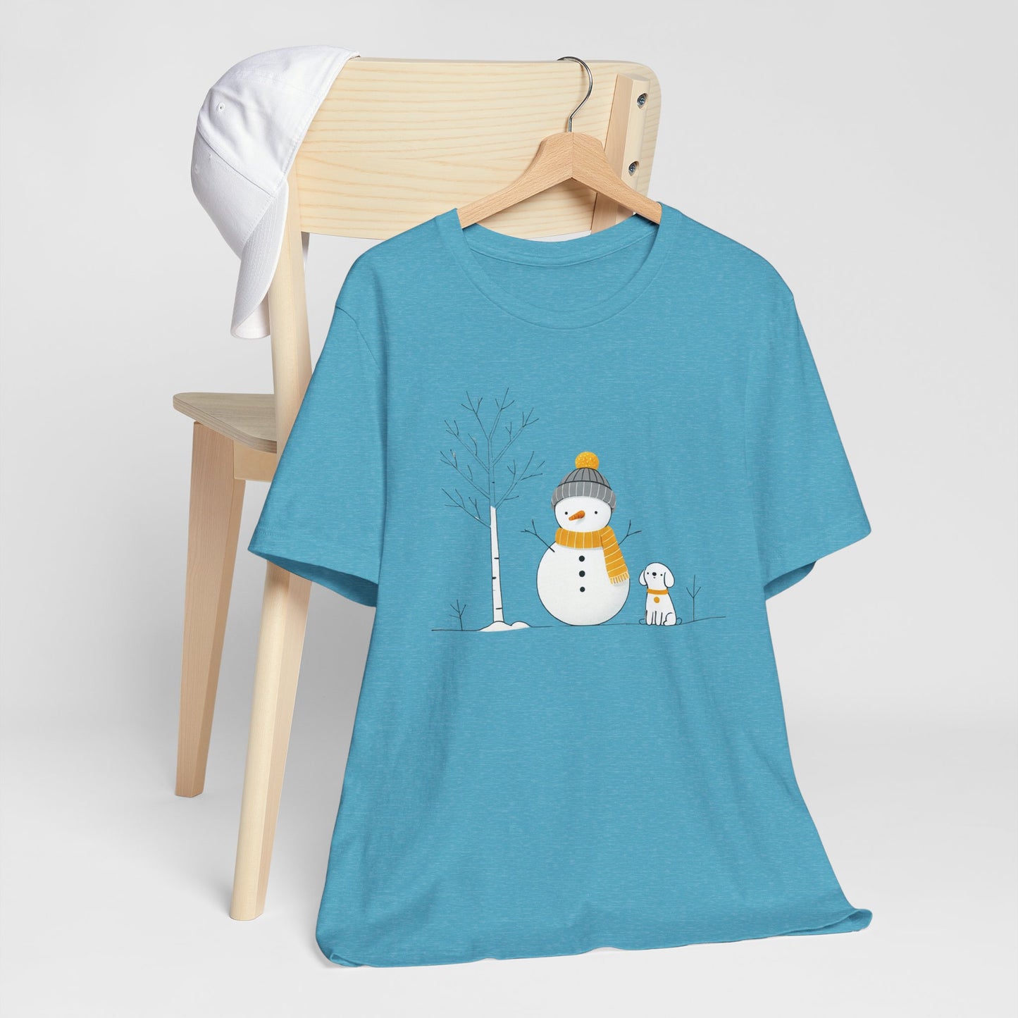 Snowman and dog winter scene Unisex Jersey Short Sleeve Tee - sizes S - 3X