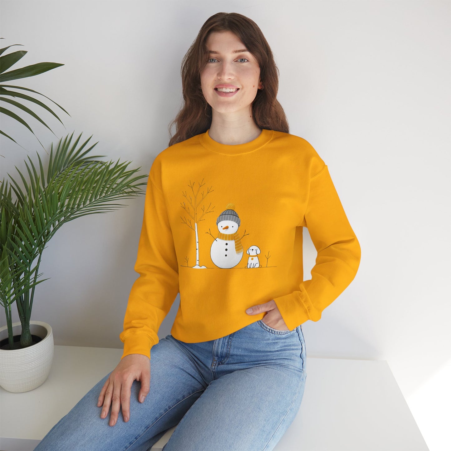 Snowman and Dog Winter Scene Unisex Heavy Blend™ Crewneck Sweatshirt - size S - 3X
