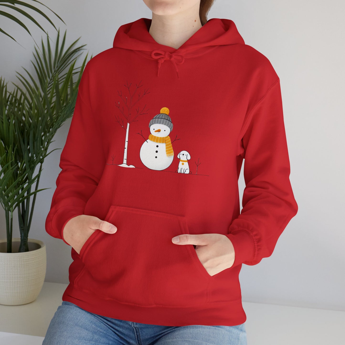 Snowman and Dog Winter Scene Heavy Blend Hooded Sweatshirt - sizes S - 5X