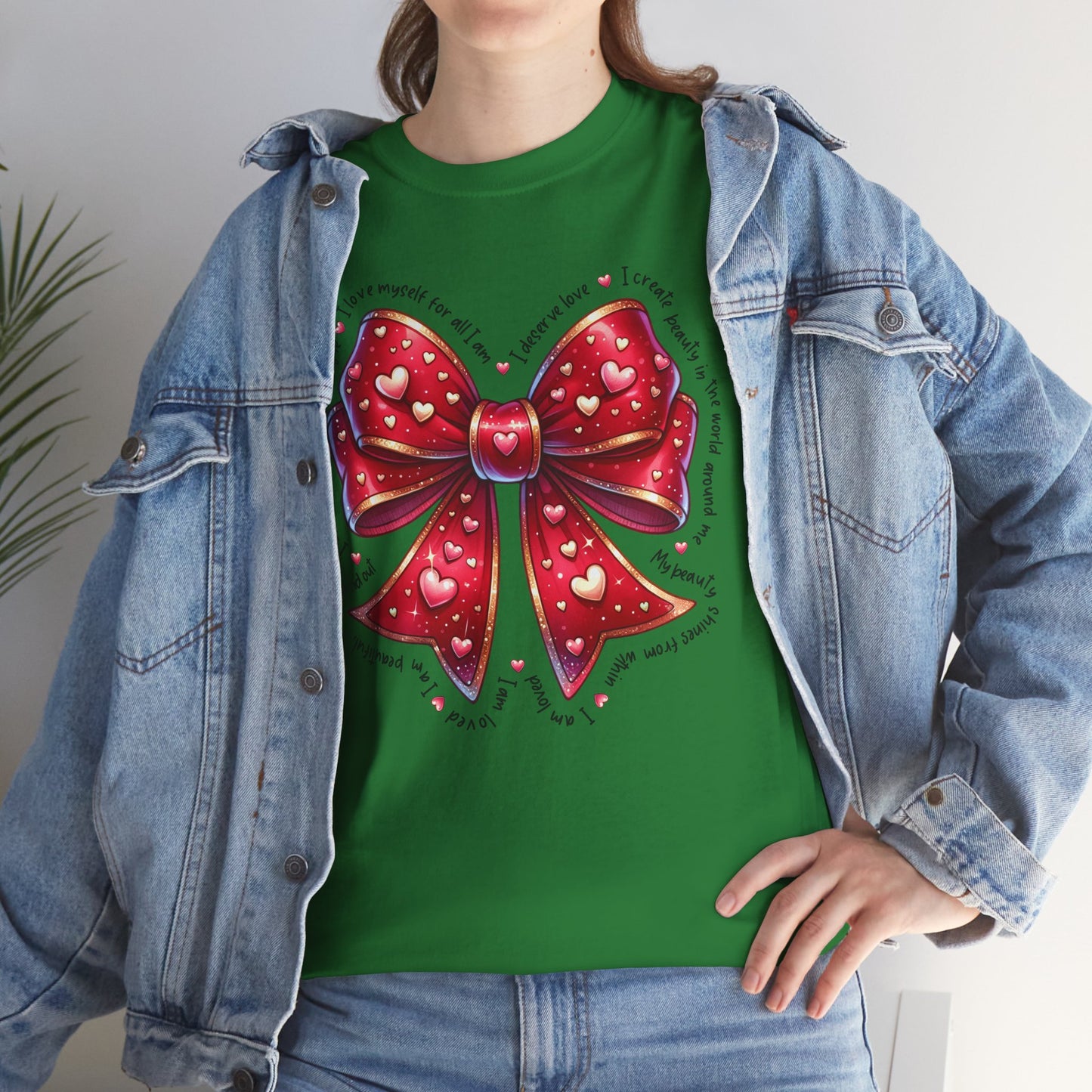Bow Unisex Heavy Cotton Tee - Valentine's Day, Fun and Inspiring Girly Design