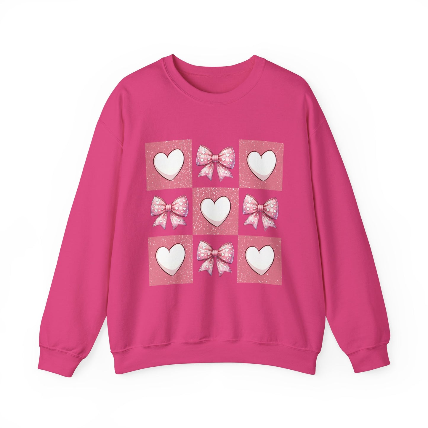 Hearts and Bows Unisex Heavy Blend Crewneck Sweatshirt - Valentine's Day Pattern