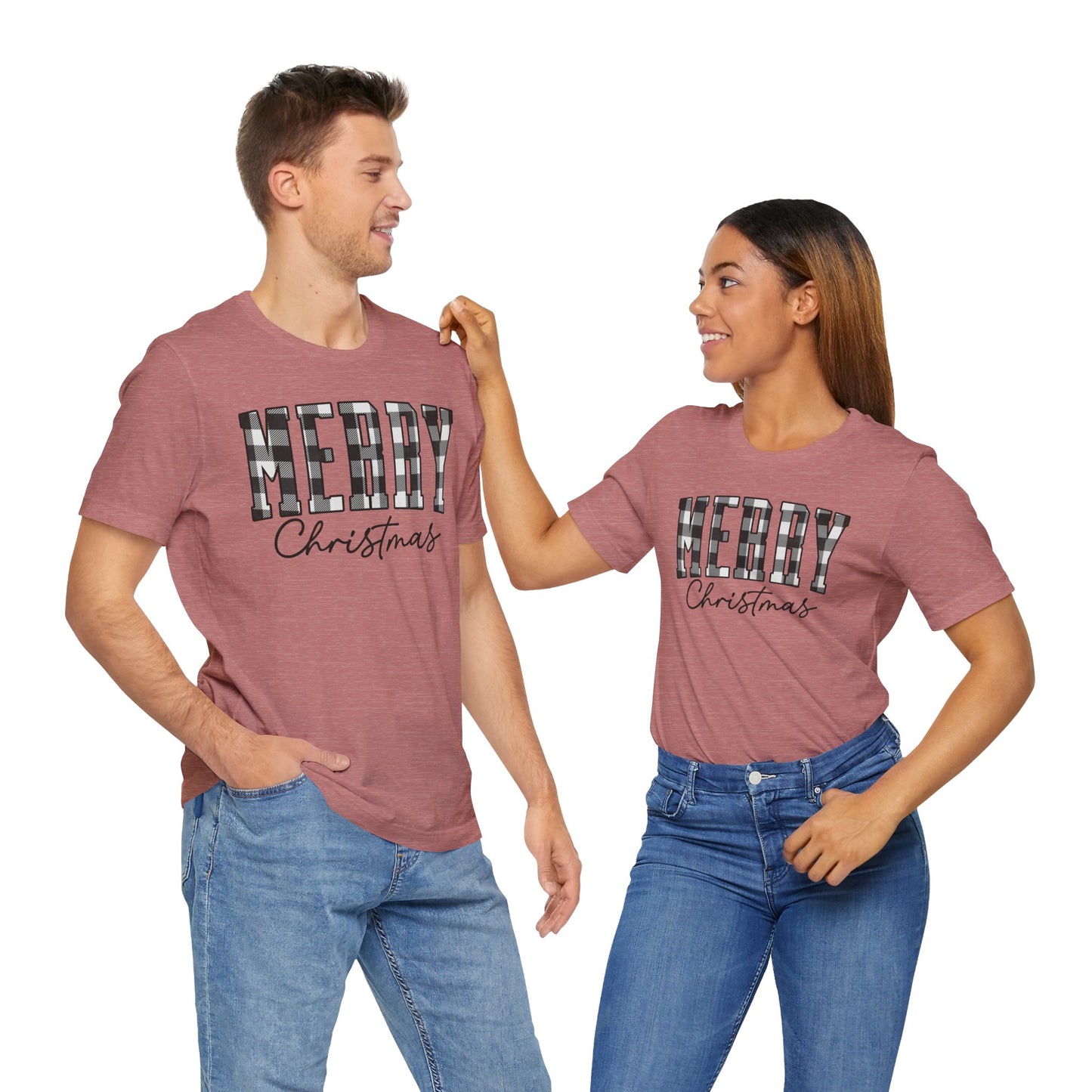 Buffalo plaid Merry Christmas Unisex Jersey Short Sleeve Tee - sizes S - 3X