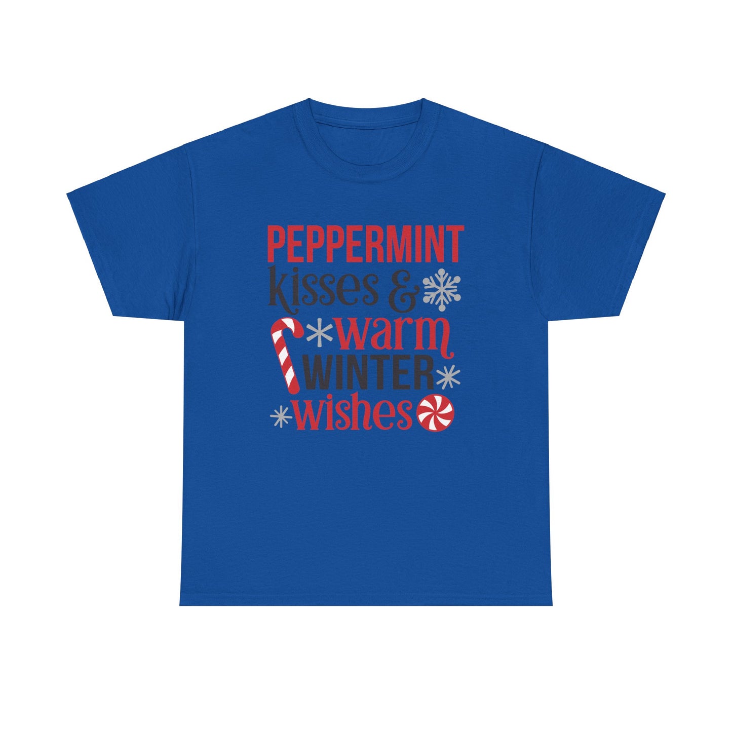 Peppermint Kisses and warm Winter wishes Unisex Heavy Cotton T-shirt - Christmas Winter Fun Cute Holiday Tee - sizes S - 3X