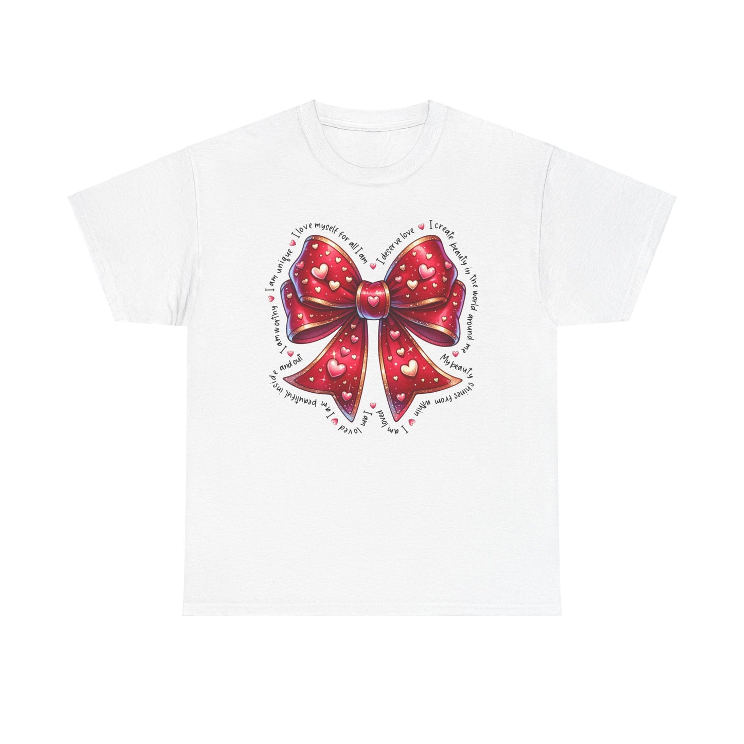 Bow Unisex Heavy Cotton Tee - Valentine's Day, Fun and Inspiring Girly Design