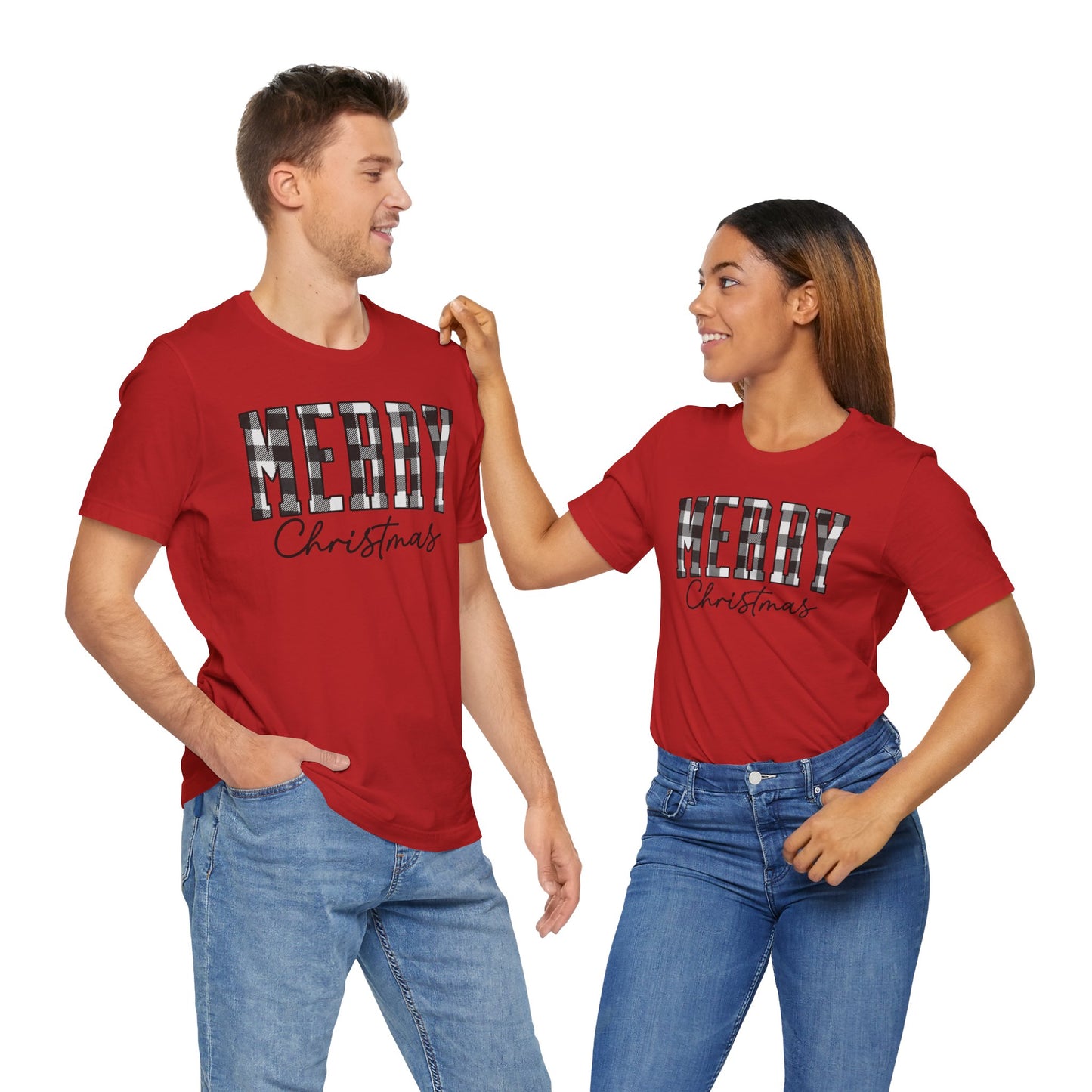 Buffalo plaid Merry Christmas Unisex Jersey Short Sleeve Tee - sizes S - 3X