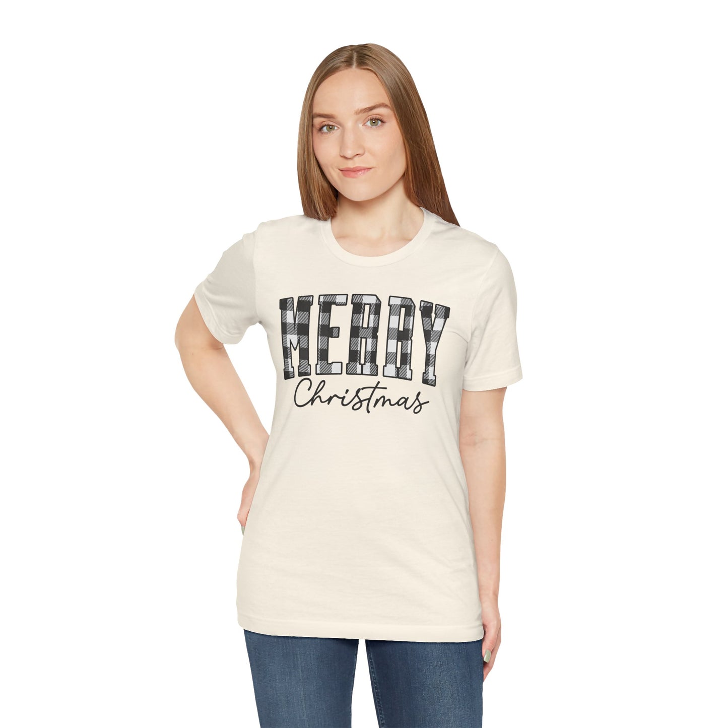 Buffalo plaid Merry Christmas Unisex Jersey Short Sleeve Tee - sizes S - 3X