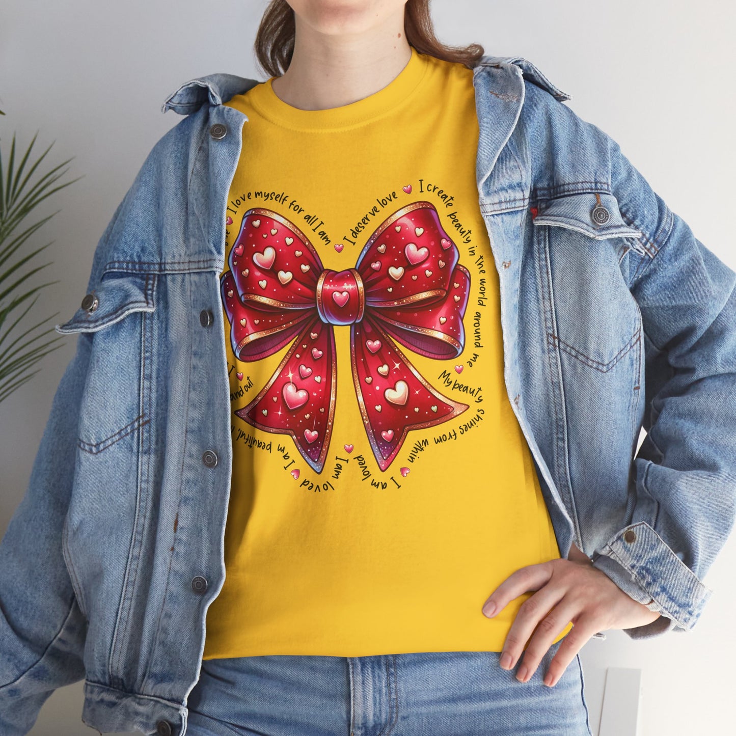 Bow Unisex Heavy Cotton Tee - Valentine's Day, Fun and Inspiring Girly Design