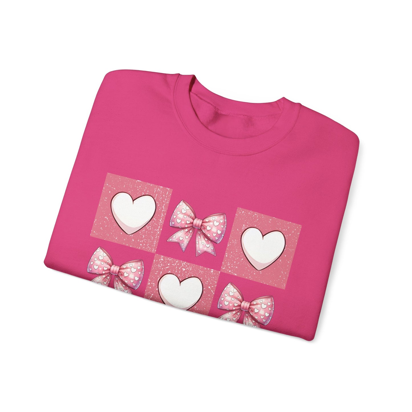 Hearts and Bows Unisex Heavy Blend Crewneck Sweatshirt - Valentine's Day Pattern