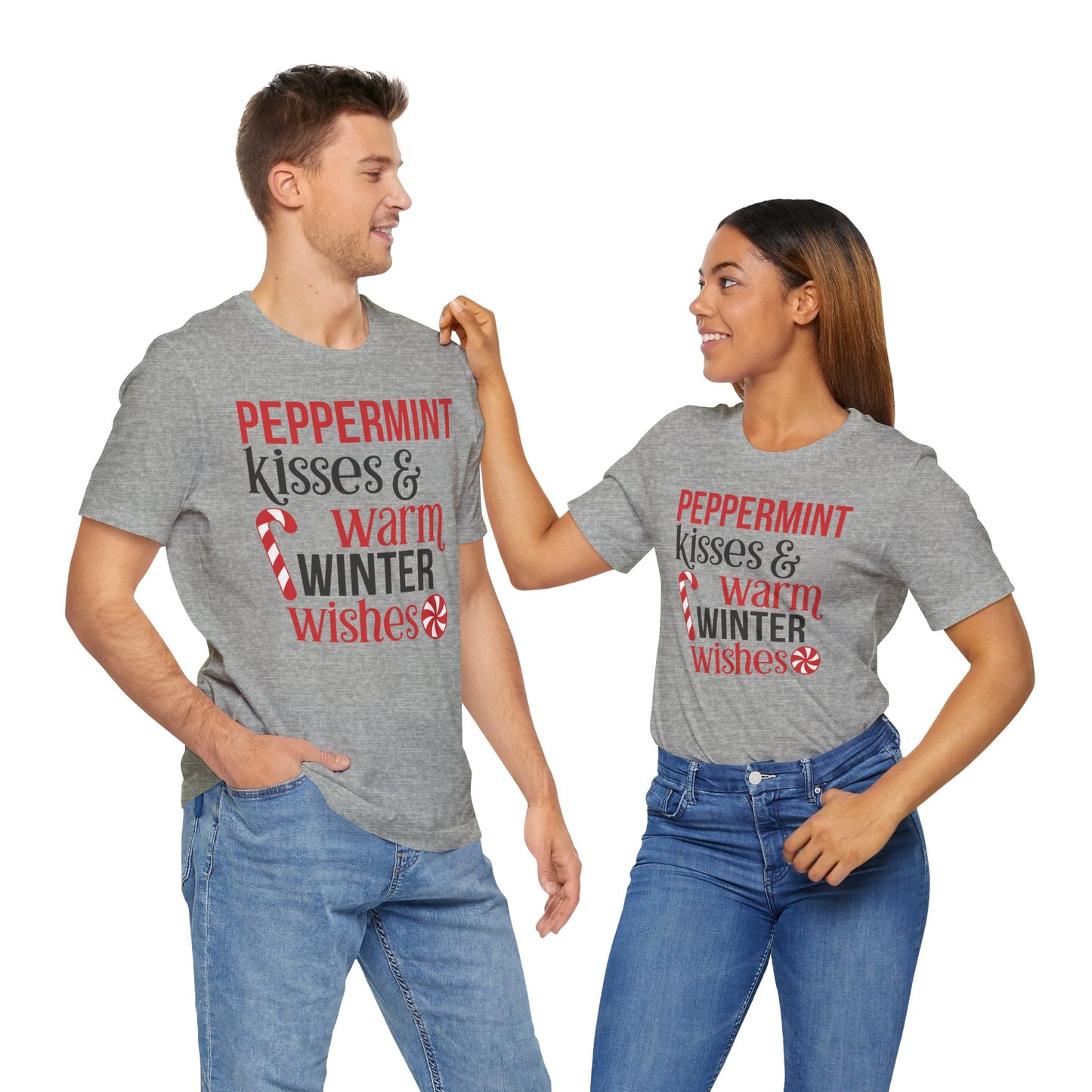 Peppermint Kisses and Warm Winter wishes Unisex Jersey Short Sleeve T-shirt - sizes S - 3X