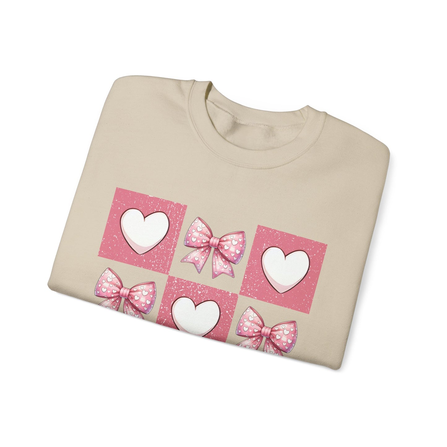 Hearts and Bows Unisex Heavy Blend Crewneck Sweatshirt - Valentine's Day Pattern