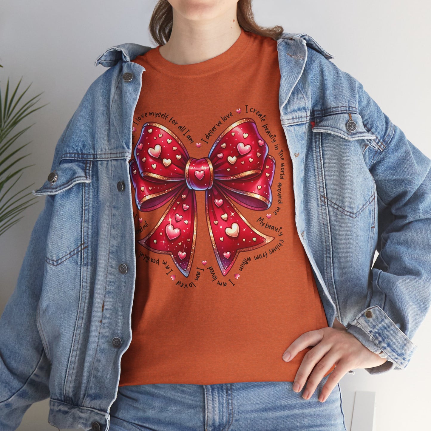 Bow Unisex Heavy Cotton Tee - Valentine's Day, Fun and Inspiring Girly Design