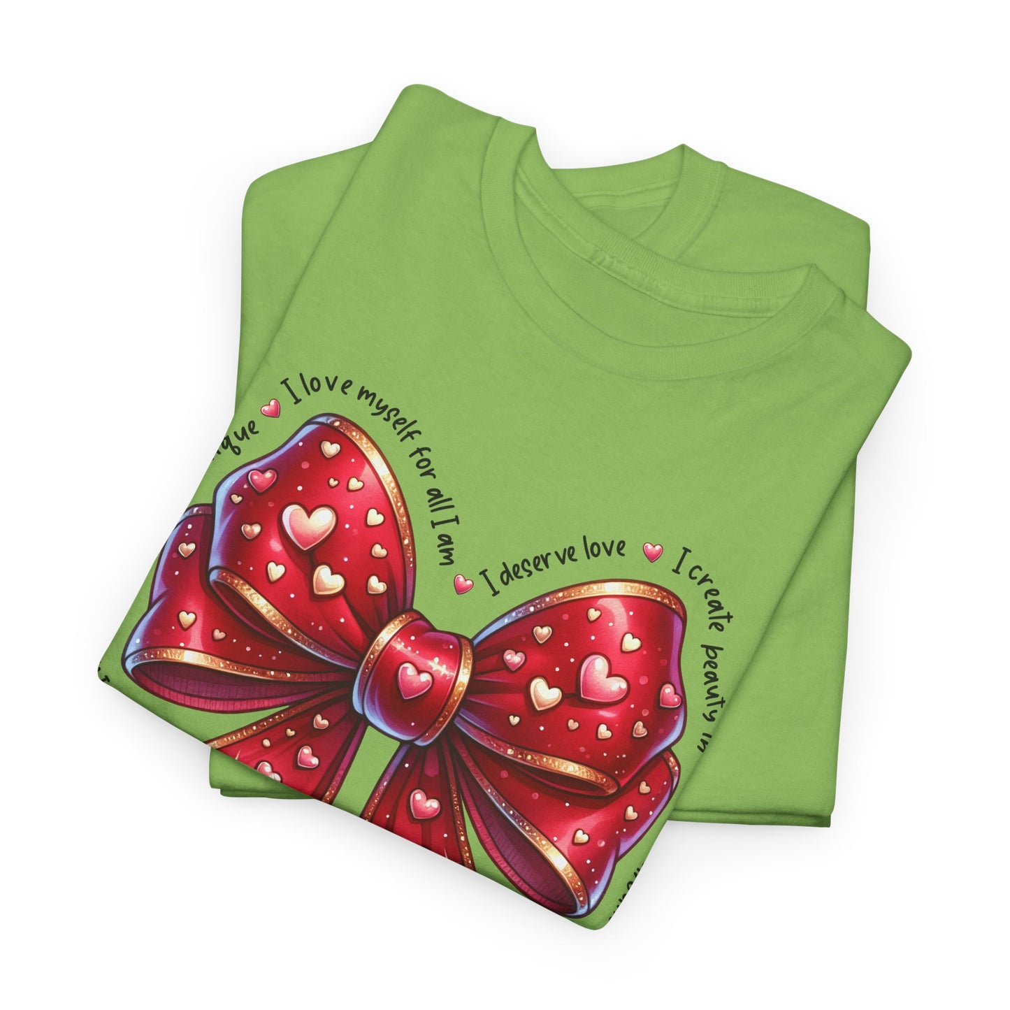 Bow Unisex Heavy Cotton Tee - Valentine's Day, Fun and Inspiring Girly Design