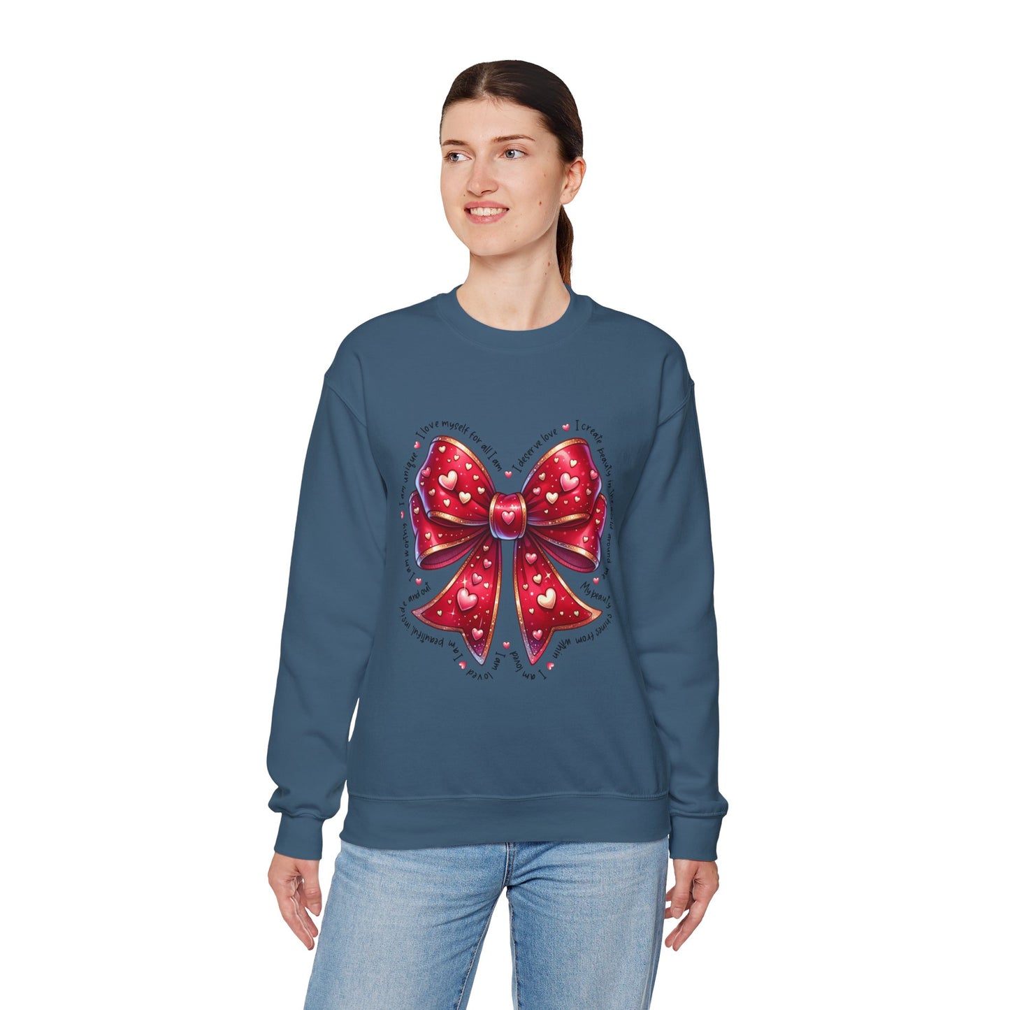 Bow Unisex Heavy Blend Crewneck Sweatshirt - Valentine's Day Warm & Cozy Girly Design
