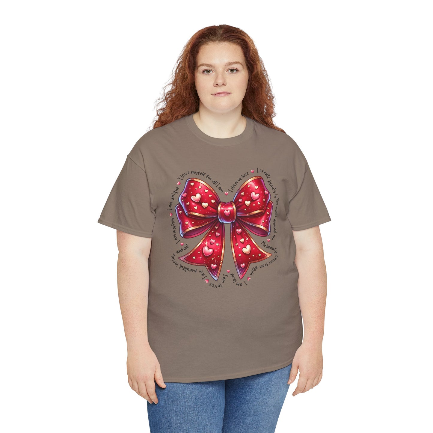 Bow Unisex Heavy Cotton Tee - Valentine's Day, Fun and Inspiring Girly Design