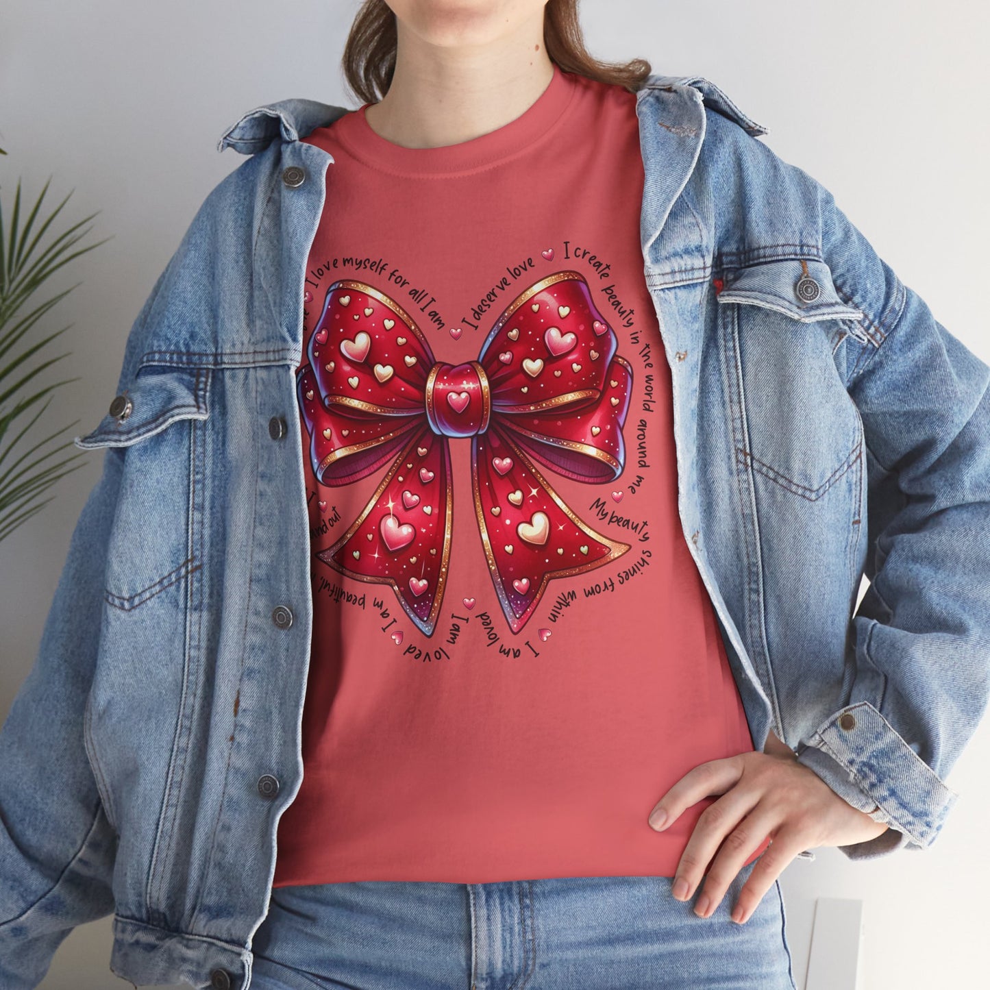 Bow Unisex Heavy Cotton Tee - Valentine's Day, Fun and Inspiring Girly Design