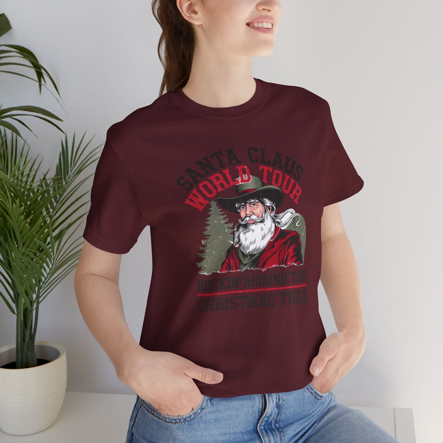 Santa Claus World tour Unisex Jersey Short Sleeve Tee - sizes S - 3X - Rocking around the Christmas Tree