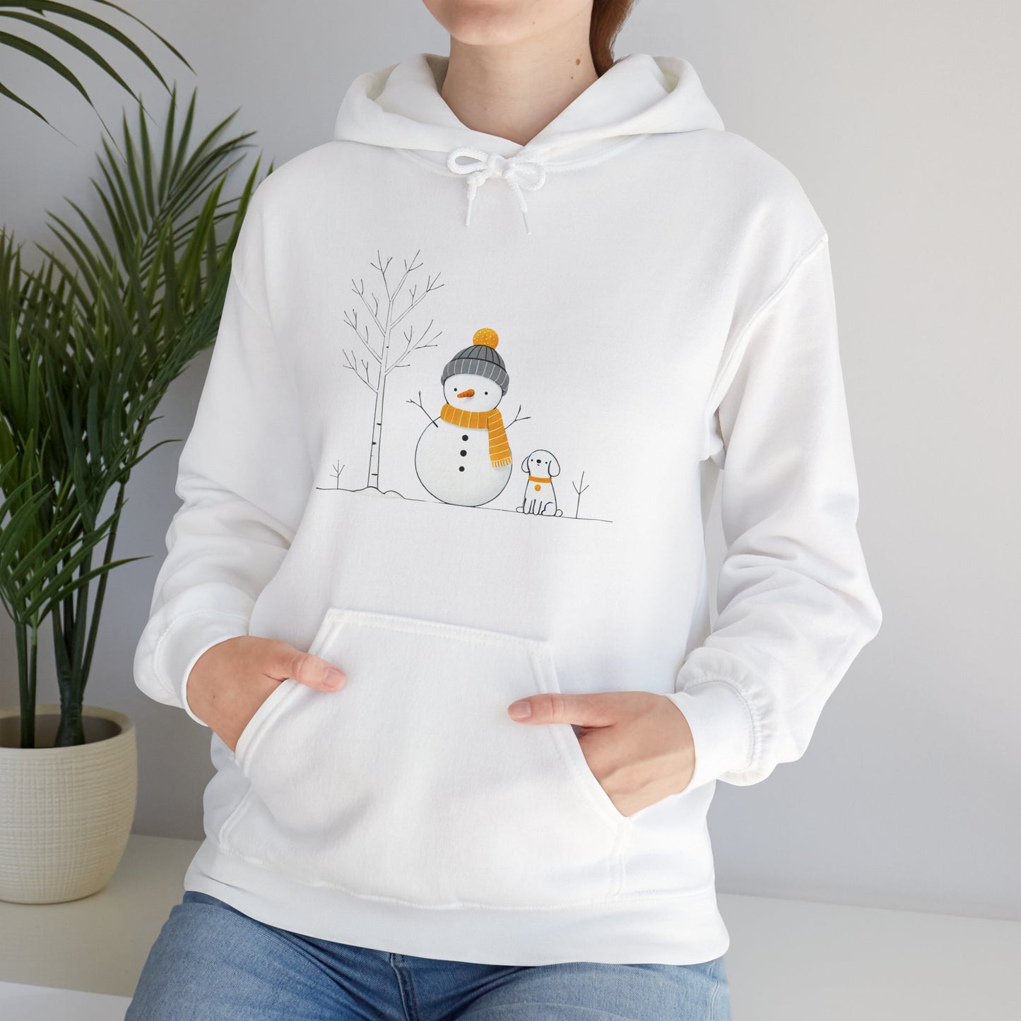Snowman and dog winter scene Unisex Heavy Blend™ Hooded Sweatshirt - sizes S - 3X