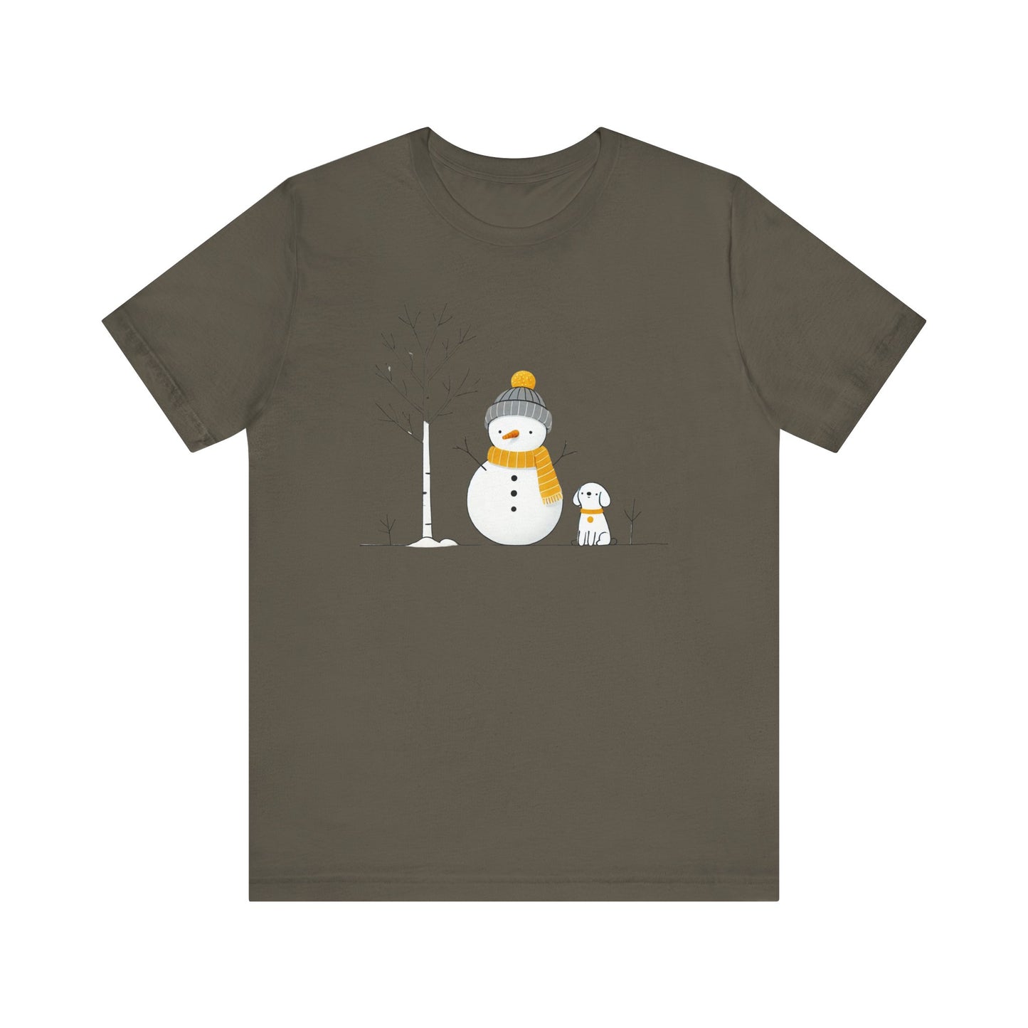 Snowman and dog winter scene Unisex Jersey Short Sleeve Tee - sizes S - 3X
