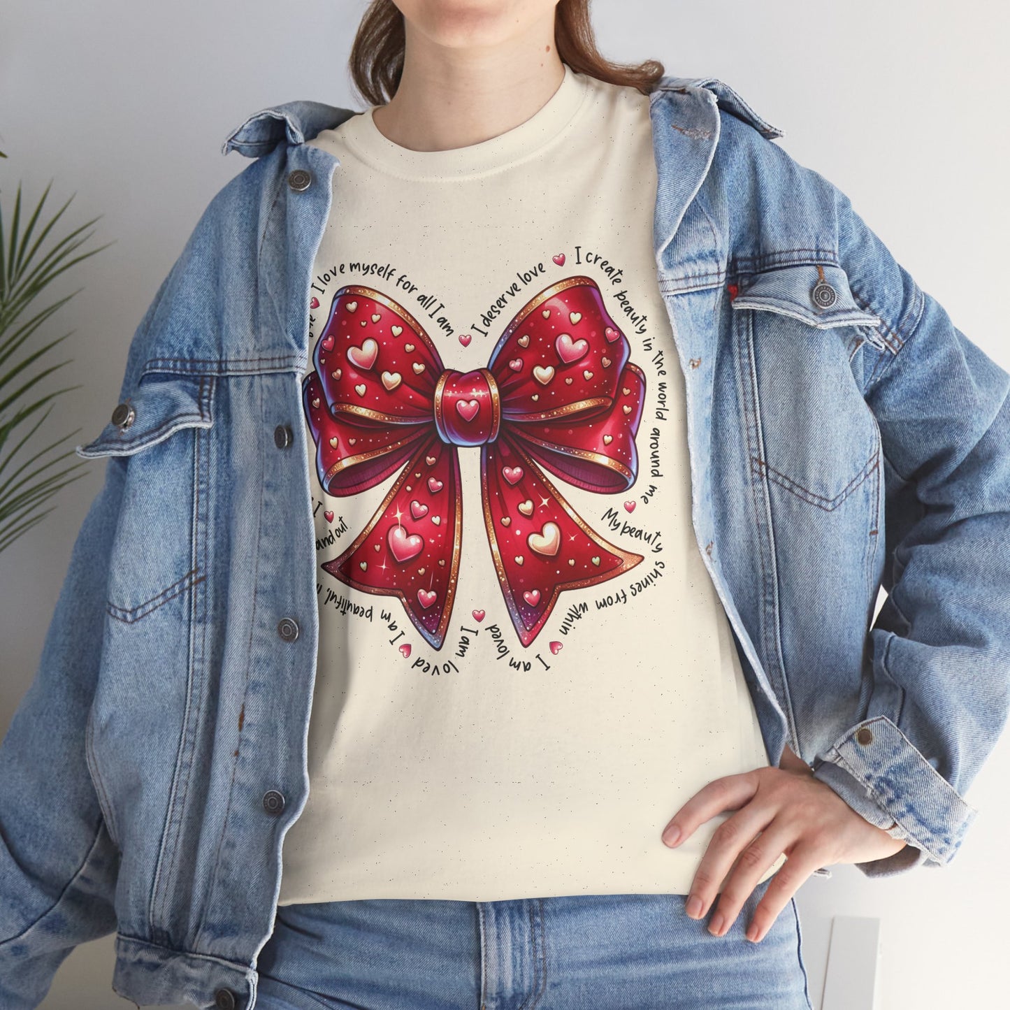 Bow Unisex Heavy Cotton Tee - Valentine's Day, Fun and Inspiring Girly Design