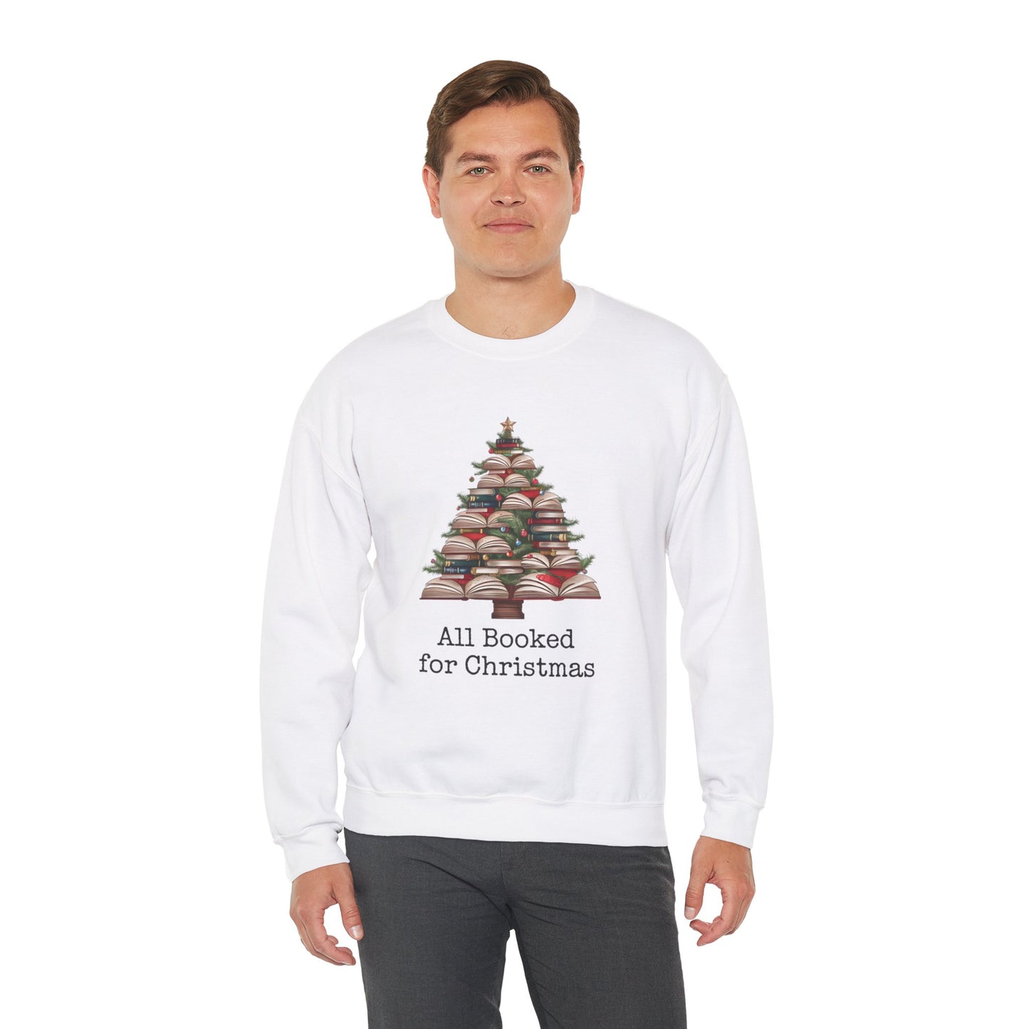 All Booked for Christmas, Book Christmas Tree, Unisex Heavy Blend Crewneck Sweatshirt - size S - 5X