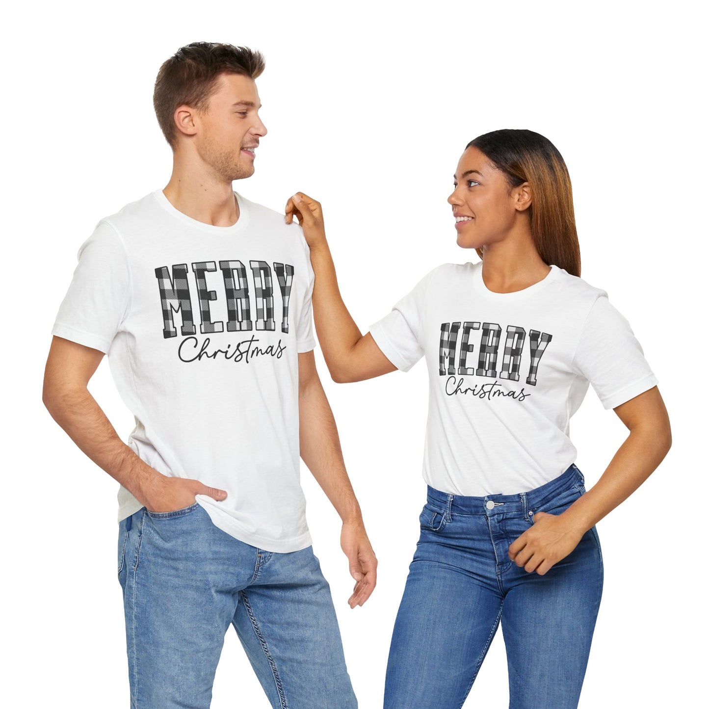 Buffalo plaid Merry Christmas Unisex Jersey Short Sleeve Tee - sizes S - 3X