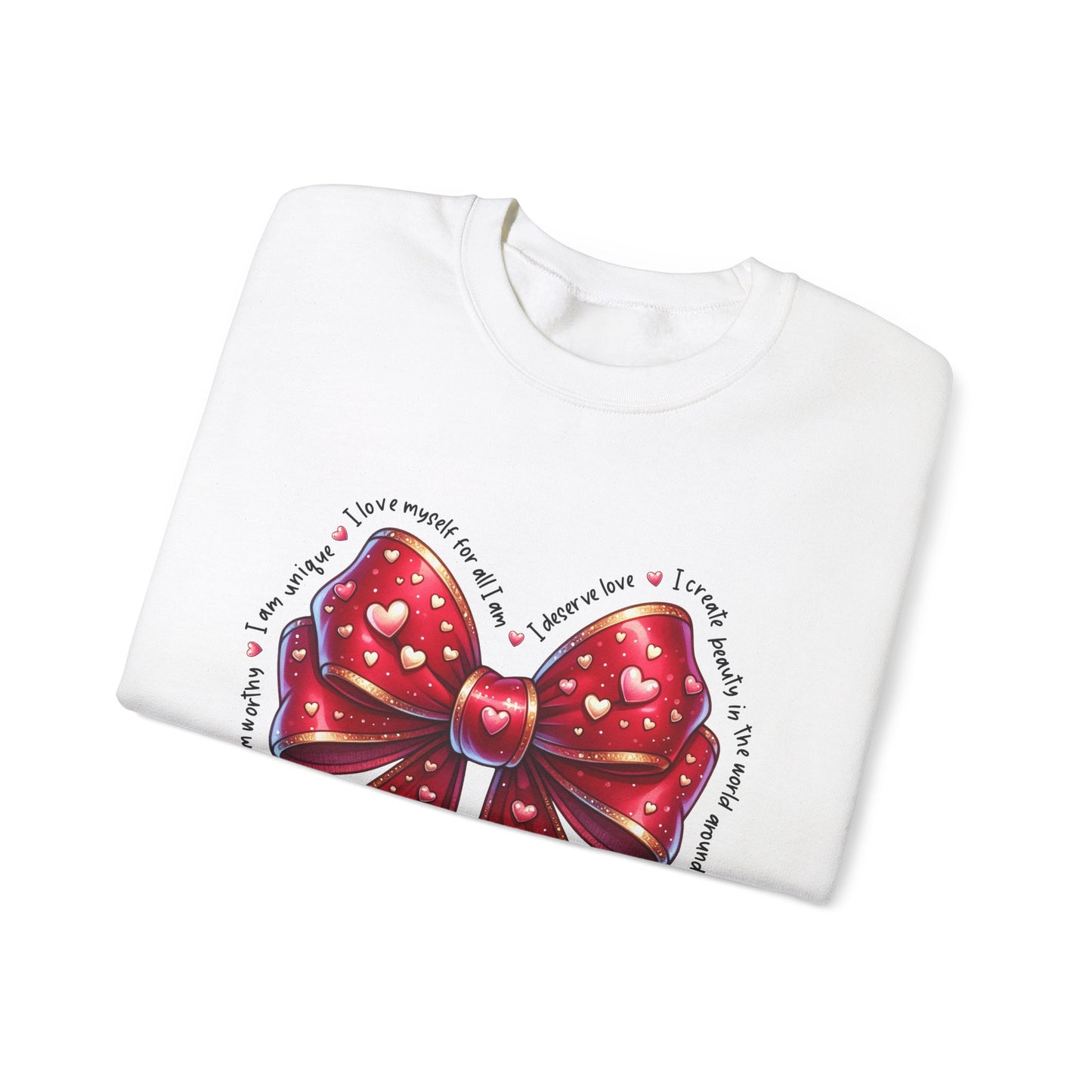 Bow Unisex Heavy Blend Crewneck Sweatshirt - Valentine's Day Warm & Cozy Girly Design