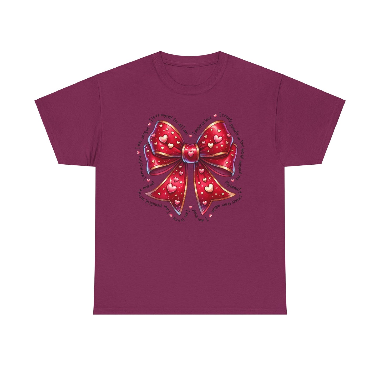 Bow Unisex Heavy Cotton Tee - Valentine's Day, Fun and Inspiring Girly Design