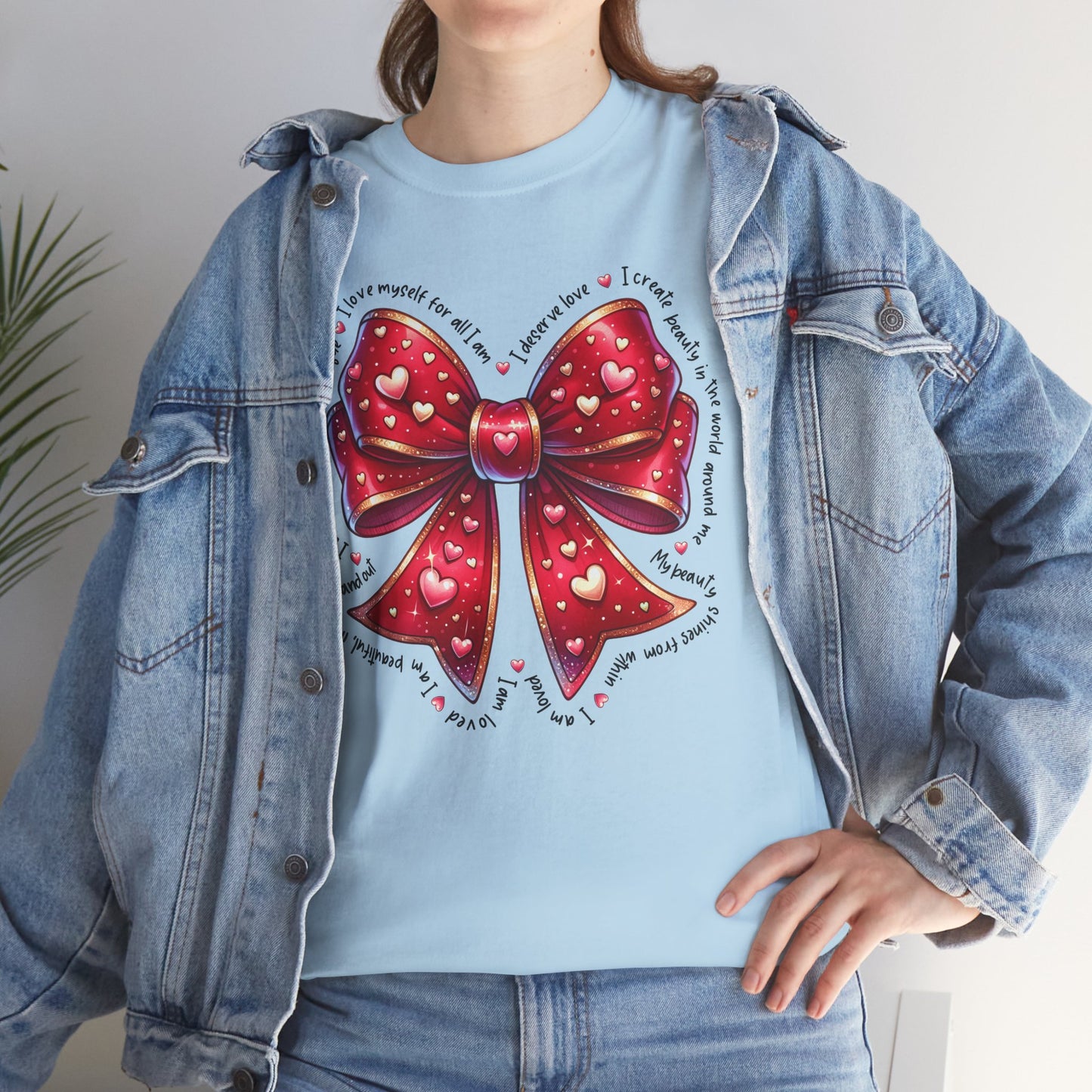 Bow Unisex Heavy Cotton Tee - Valentine's Day, Fun and Inspiring Girly Design