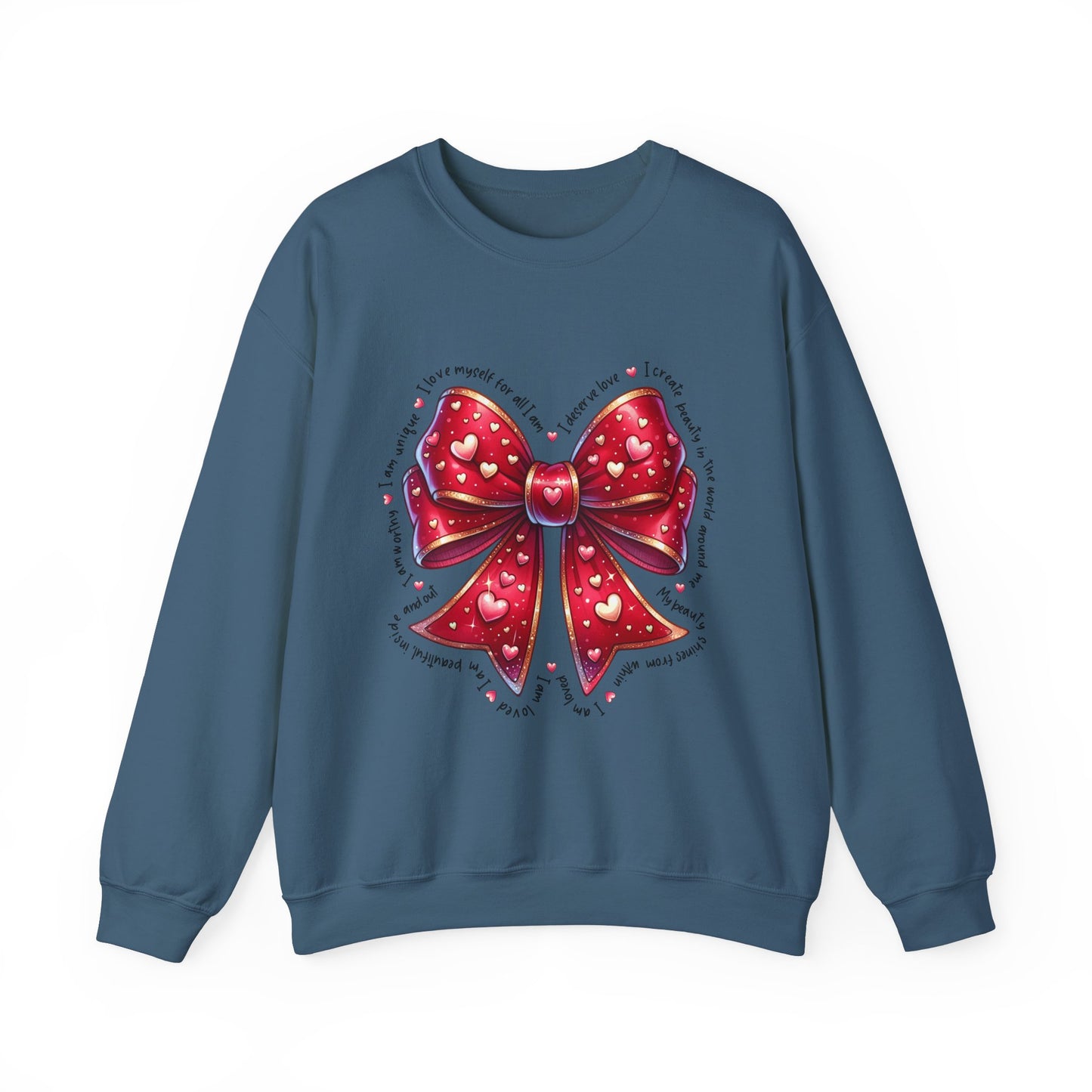 Bow Unisex Heavy Blend Crewneck Sweatshirt - Valentine's Day Warm & Cozy Girly Design