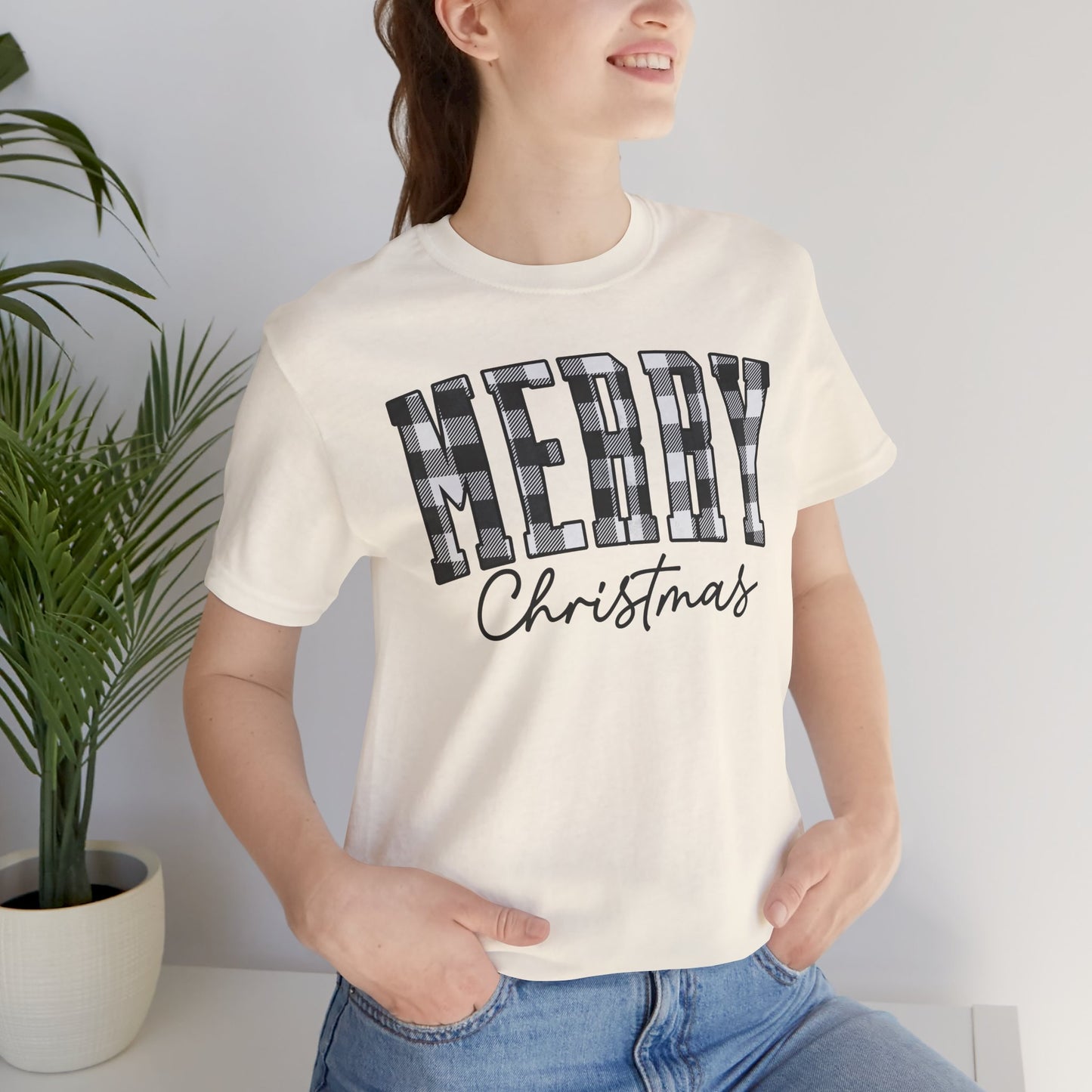 Buffalo plaid Merry Christmas Unisex Jersey Short Sleeve Tee - sizes S - 3X