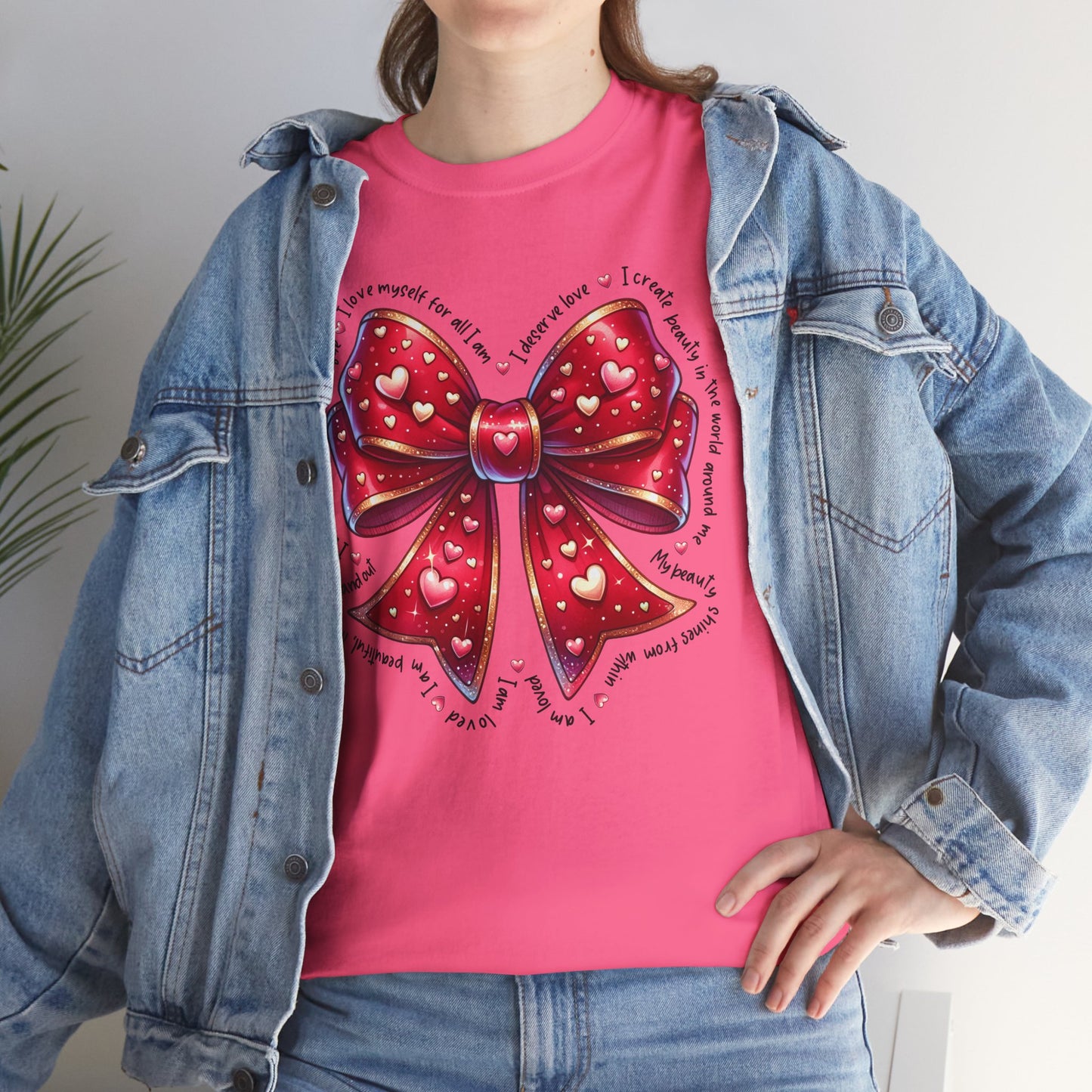Bow Unisex Heavy Cotton Tee - Valentine's Day, Fun and Inspiring Girly Design